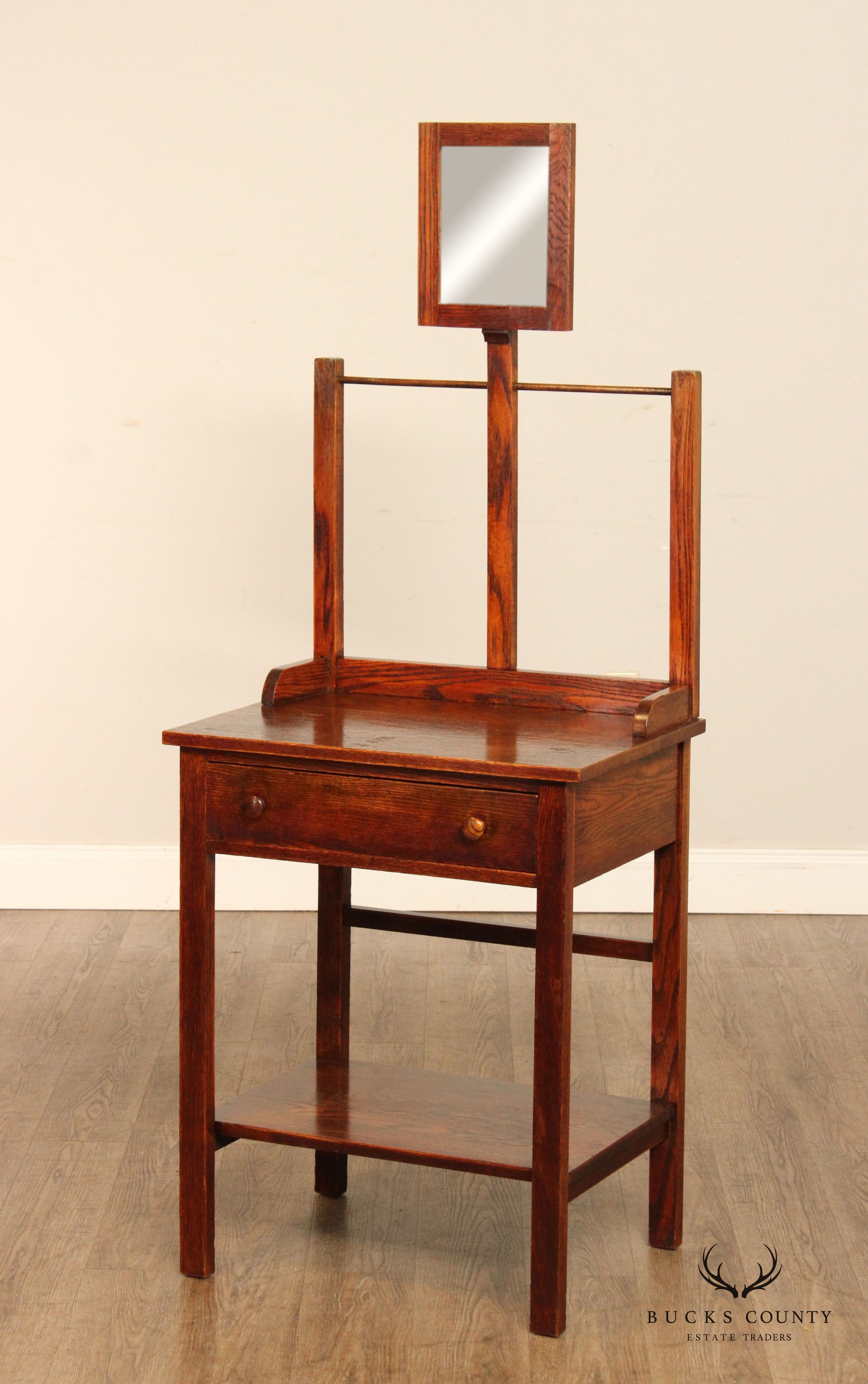 Antique Arts & Crafts Oak Shaving Stand