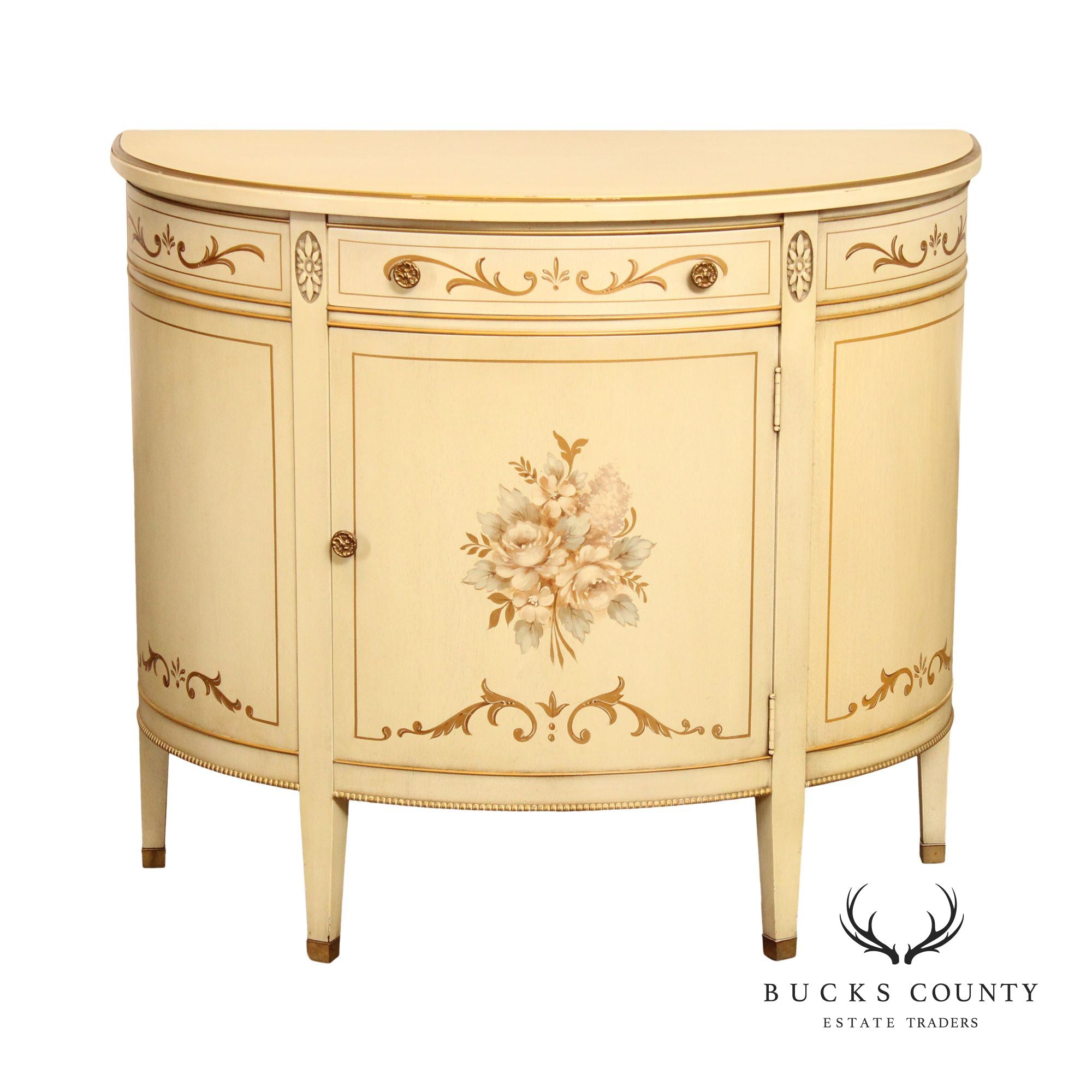 Imperial French Style White-Painted Demilune Console Cabinet