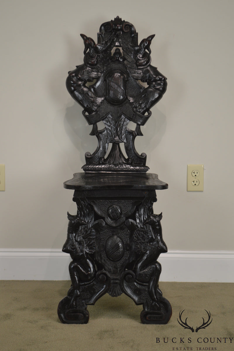 Italian Renaissance Antique Phoenix Carved Walnut Hall Chair