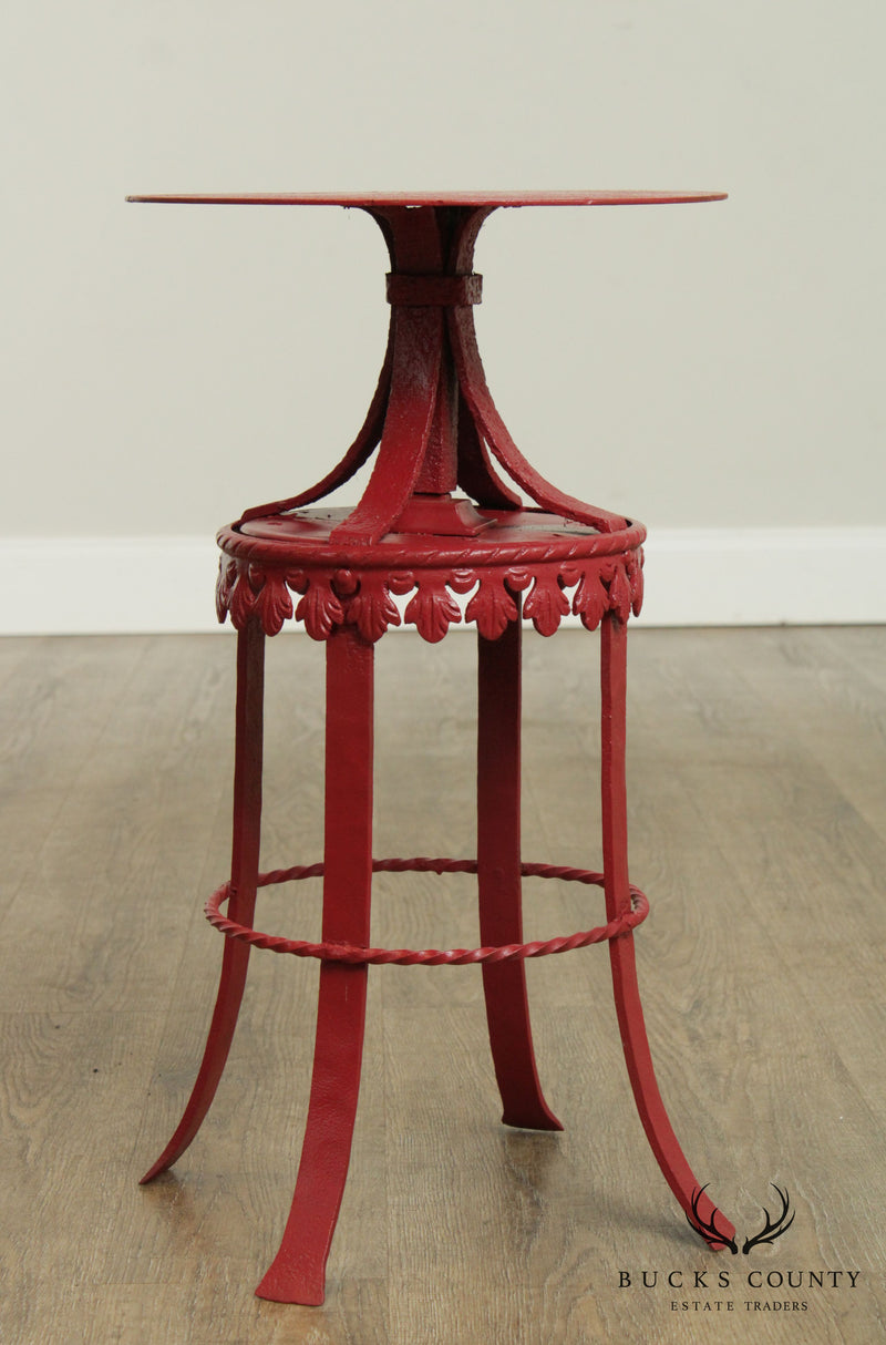 Antique Victorian Red Painted Iron Side Table Plant Stand