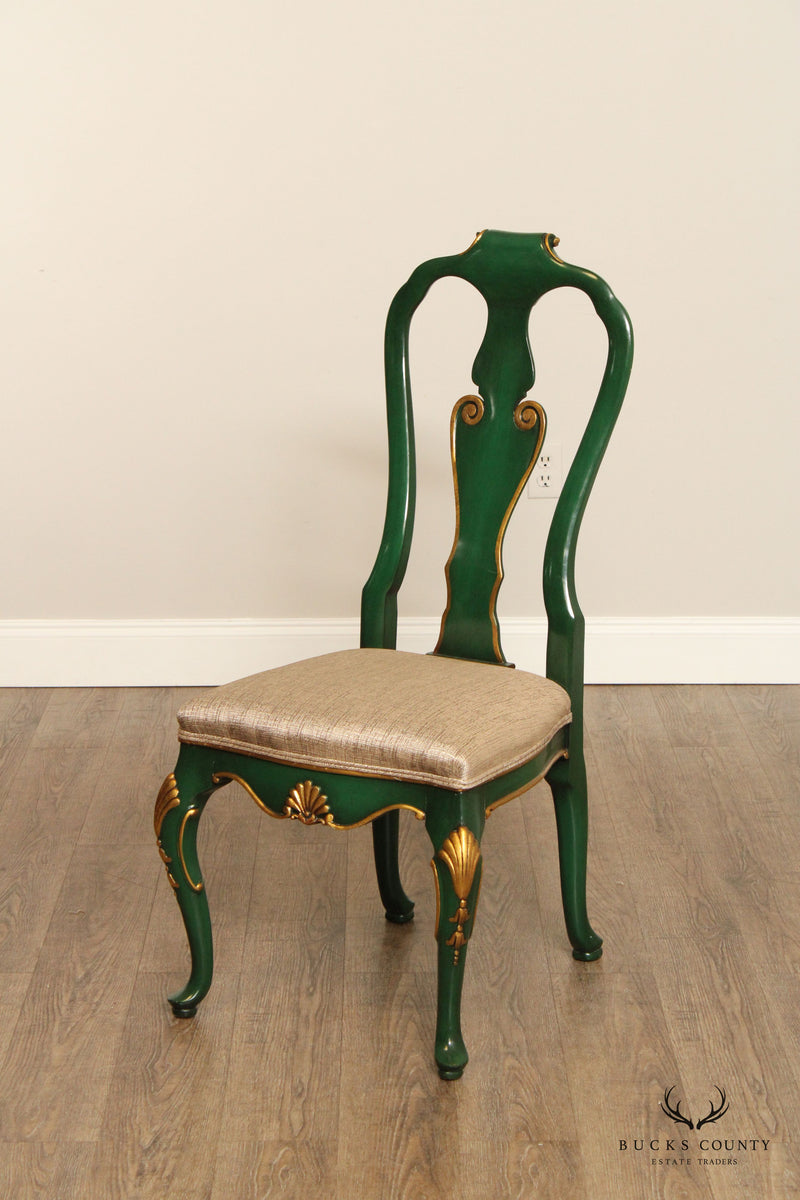 KARGES ROCOCO STYLE GREEN AND GOLD SET OF 12 DINING CHAIRS