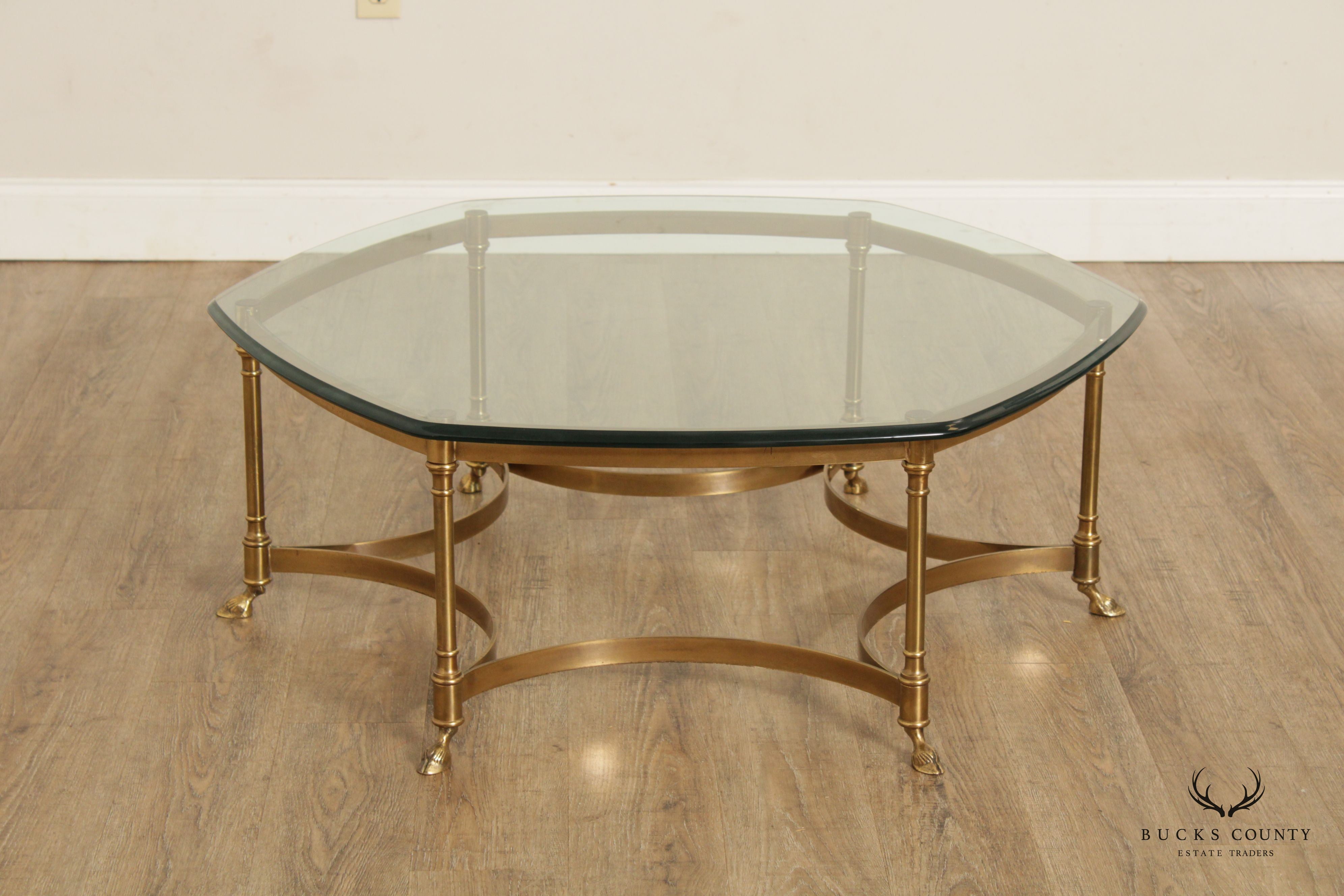 Directoire Style Vintage Brass and Glass Top Coffee Table