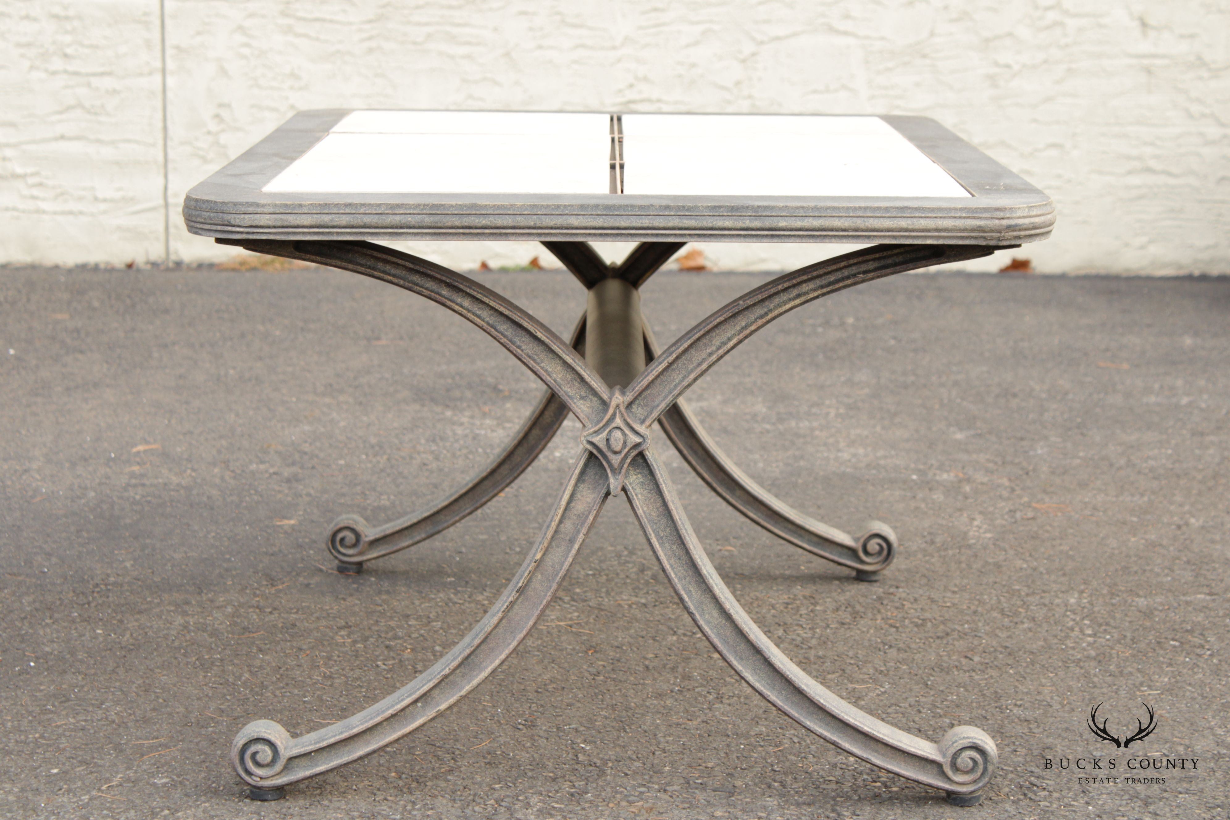 Vintage Aluminum and Tile Top Outdoor Patio Cocktail Table