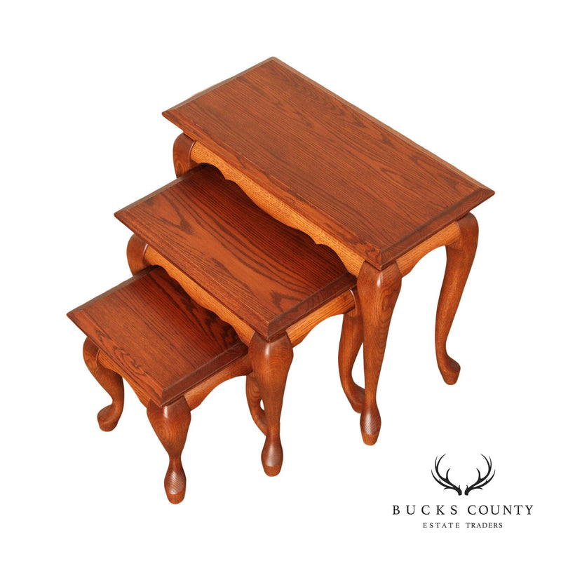Queen Anne Style Oak Set of Three Nesting Tables