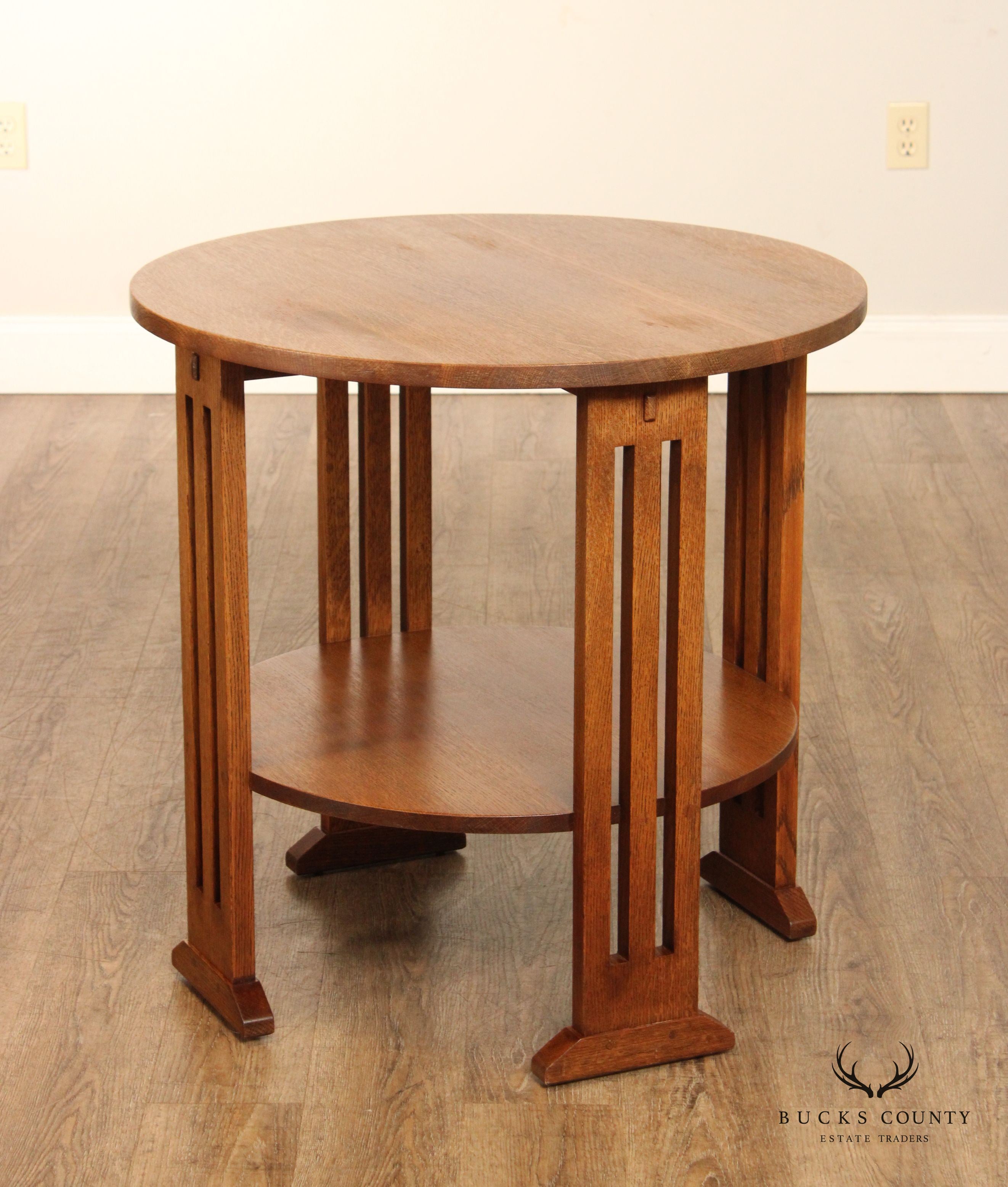 Stickley Mission Collection Oak Two-Tier Round Side Table