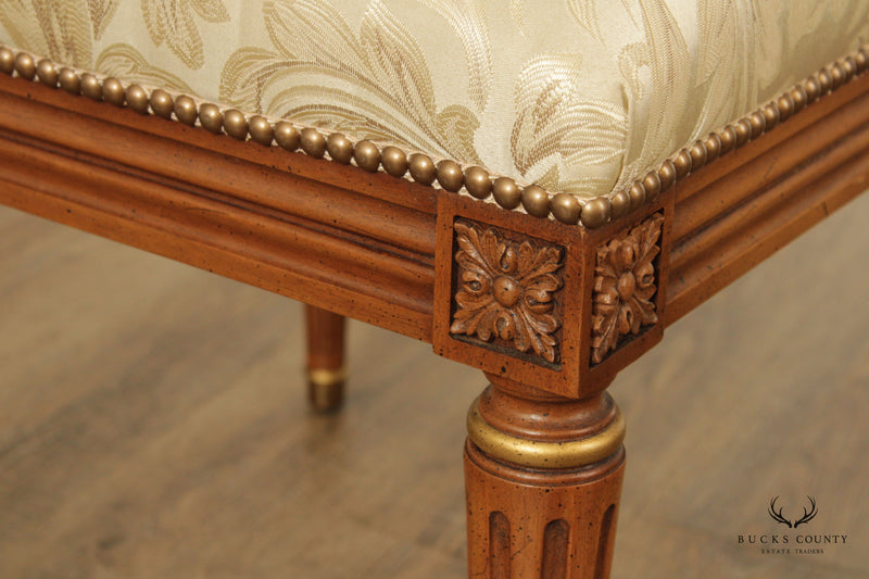 French Louis XVI Style Pair of Walnut Upholstered Stools