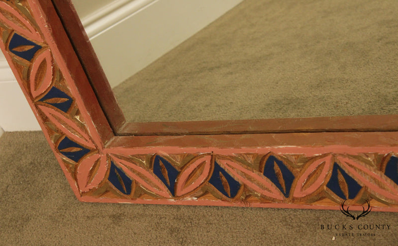Vintage Mexican Carved Wood Carved Painted Wall Mirror