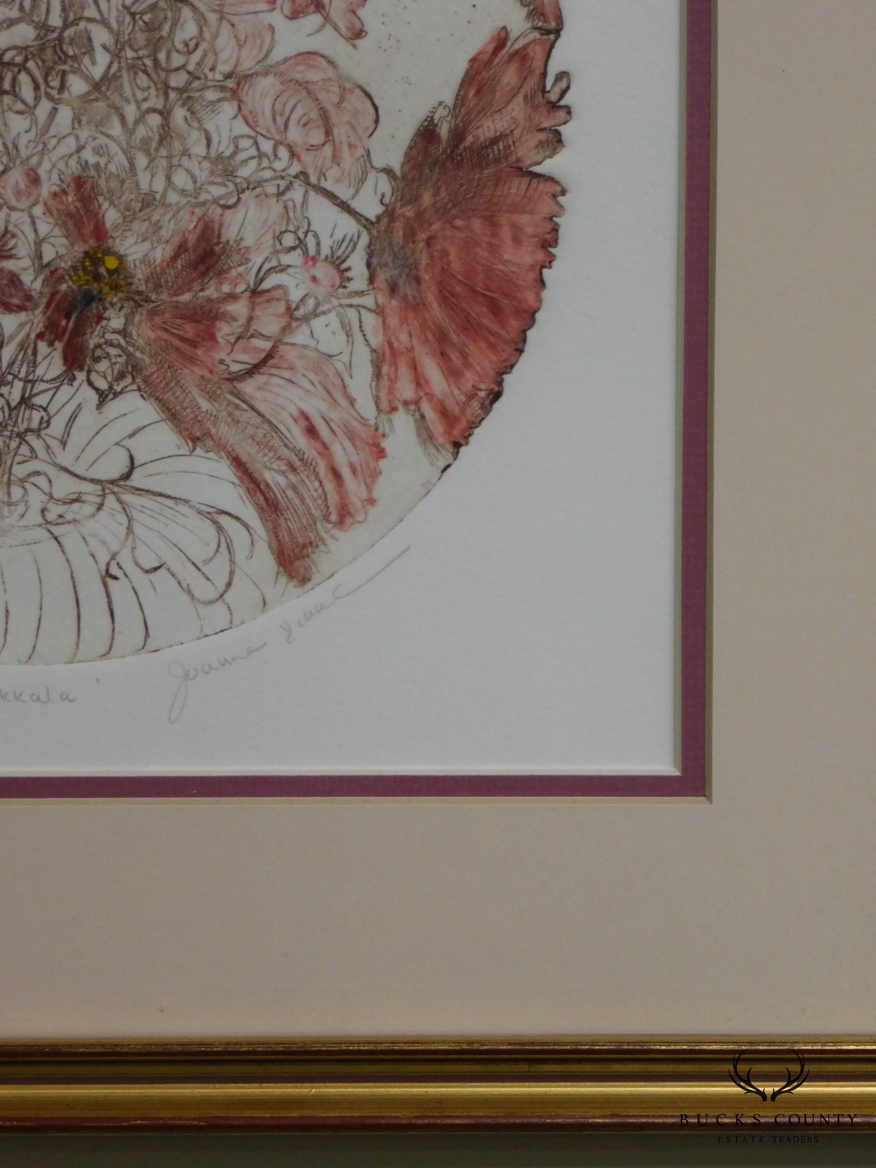 Framed, Hand-Colored Limited Edition Etching by Joanne Isaacs "Cosmos in Tapio Wirkkala"