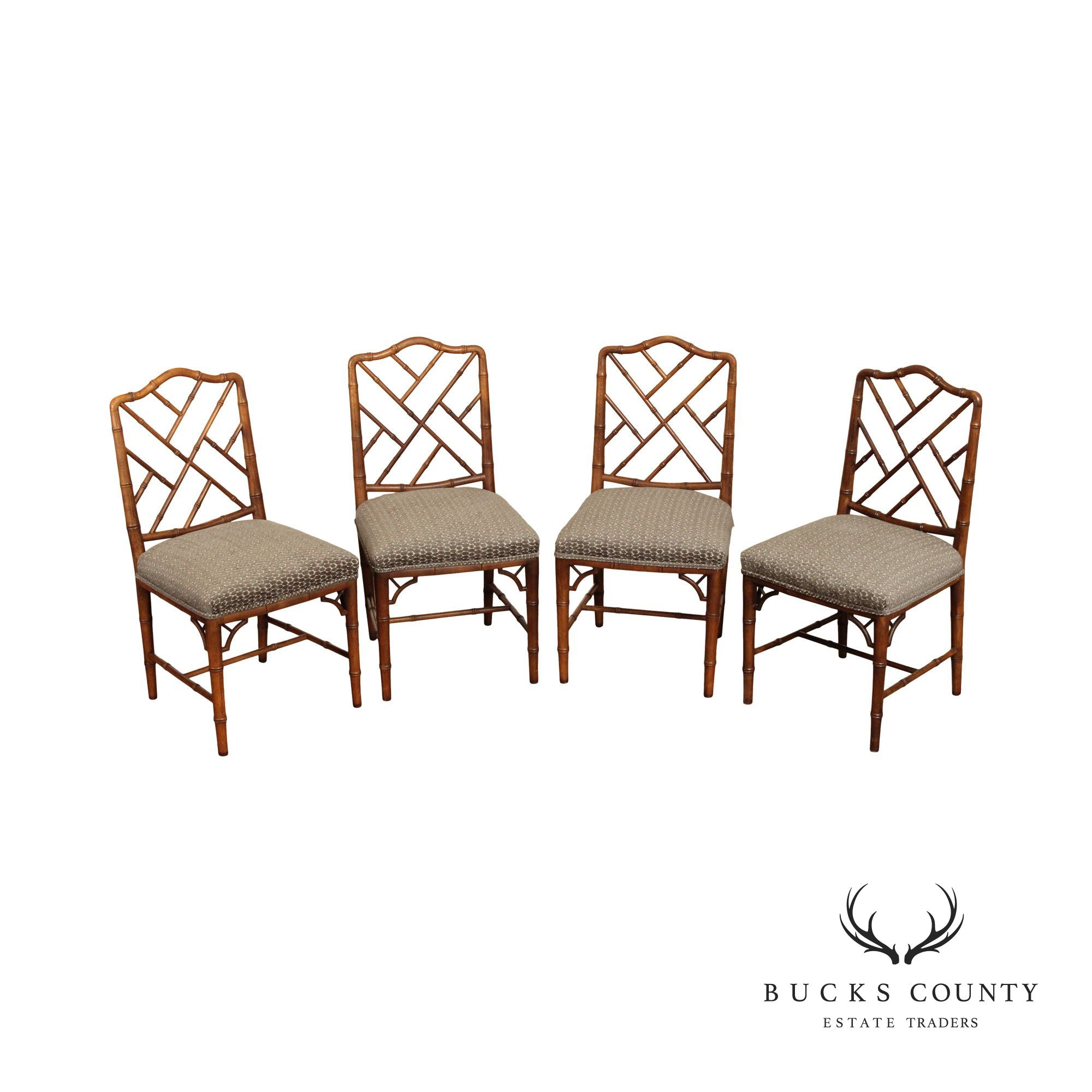 Chinese Chippendale Style Set Of Four Faux Bamboo Dining Chairs