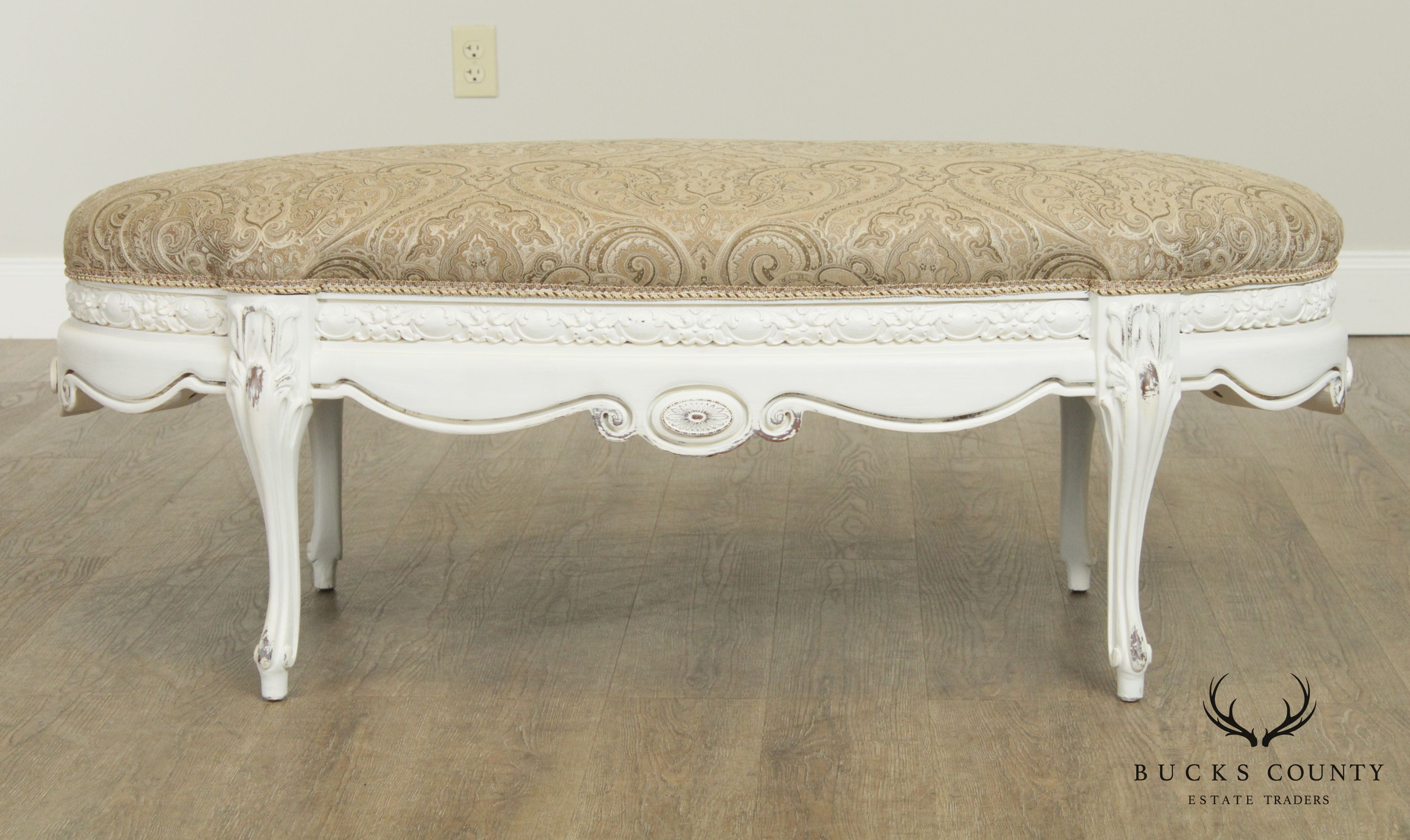 French Louis XV Style Custom White Painted Oval Ottoman