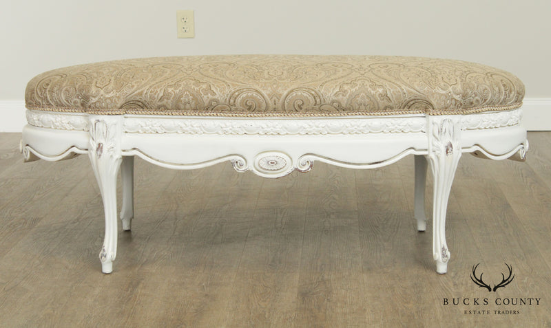 French Louis XV Style Custom White Painted Oval Ottoman
