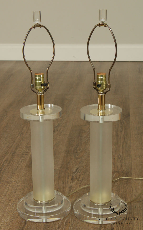 Clearlite By Bauer Mid Century Modern Pair Lucite Column Table Lamps