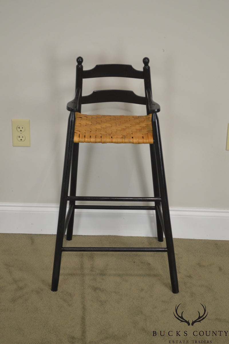 Country Black Painted Youth Arm Chair w/ Woven Rush Seat