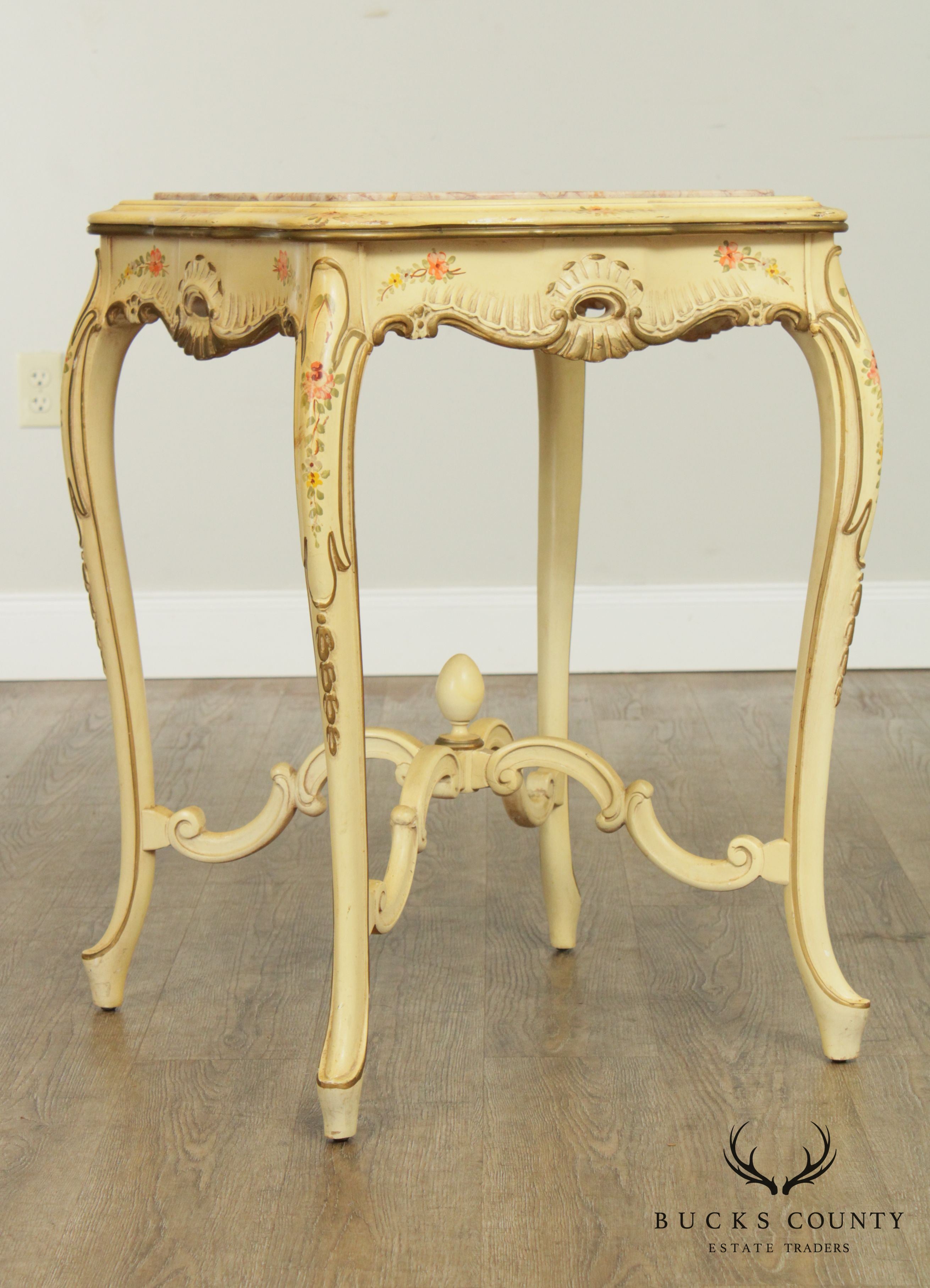 Vintage Italian Painted Marble Top Side Table