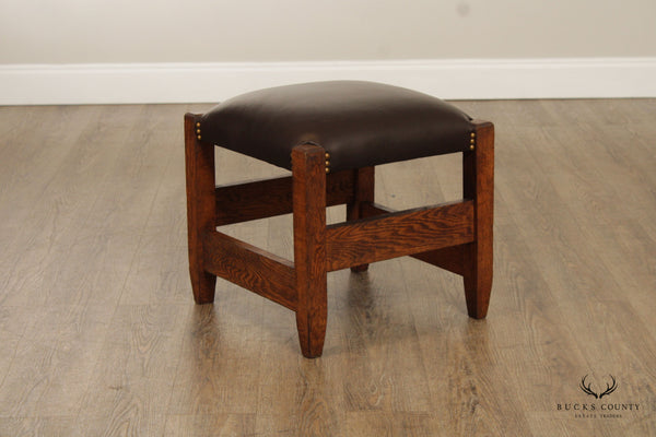 Antique Mission Oak and Leather Footstool