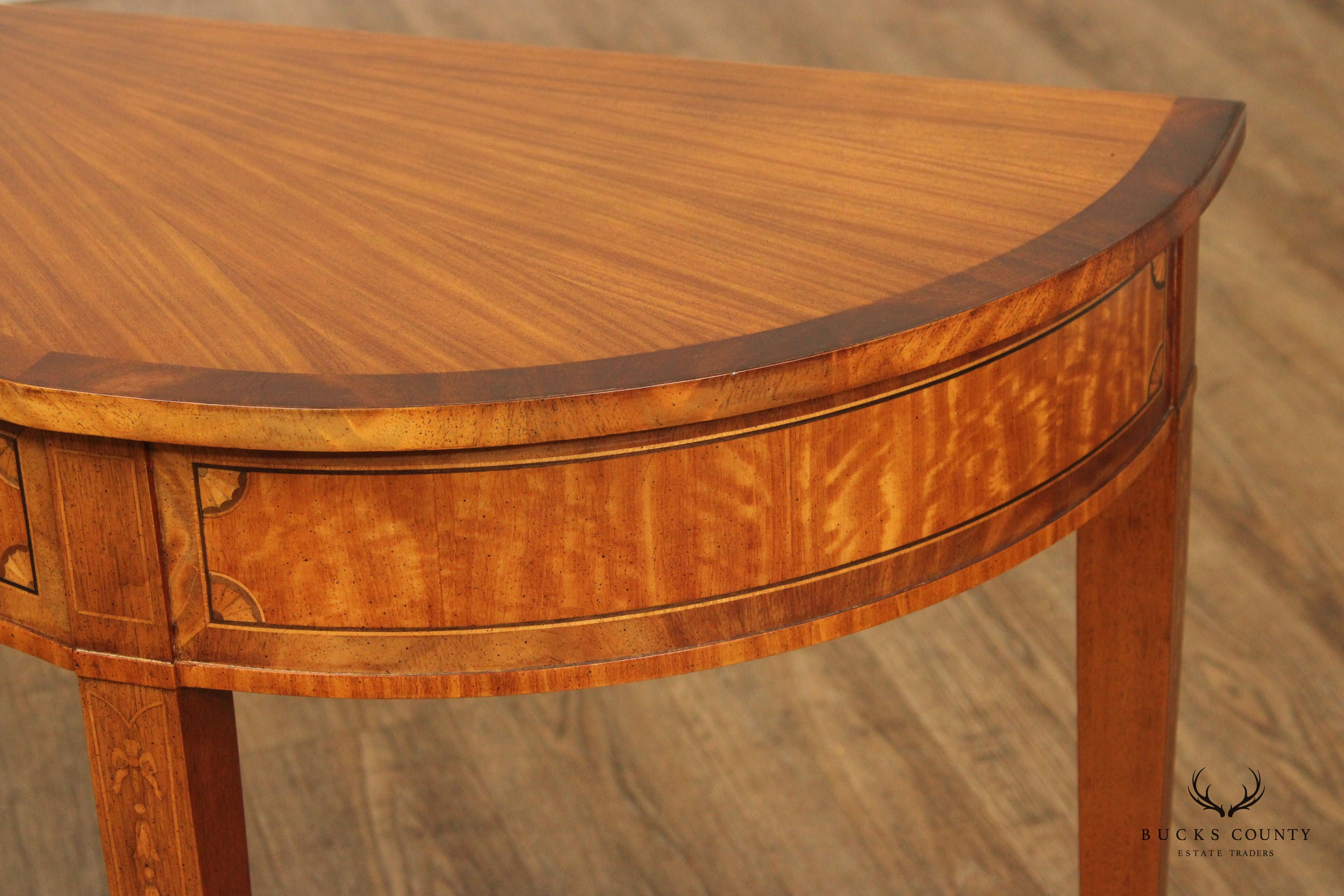 Hepplewhite Mahogany Inlaid Single Drawer Serpentine Console