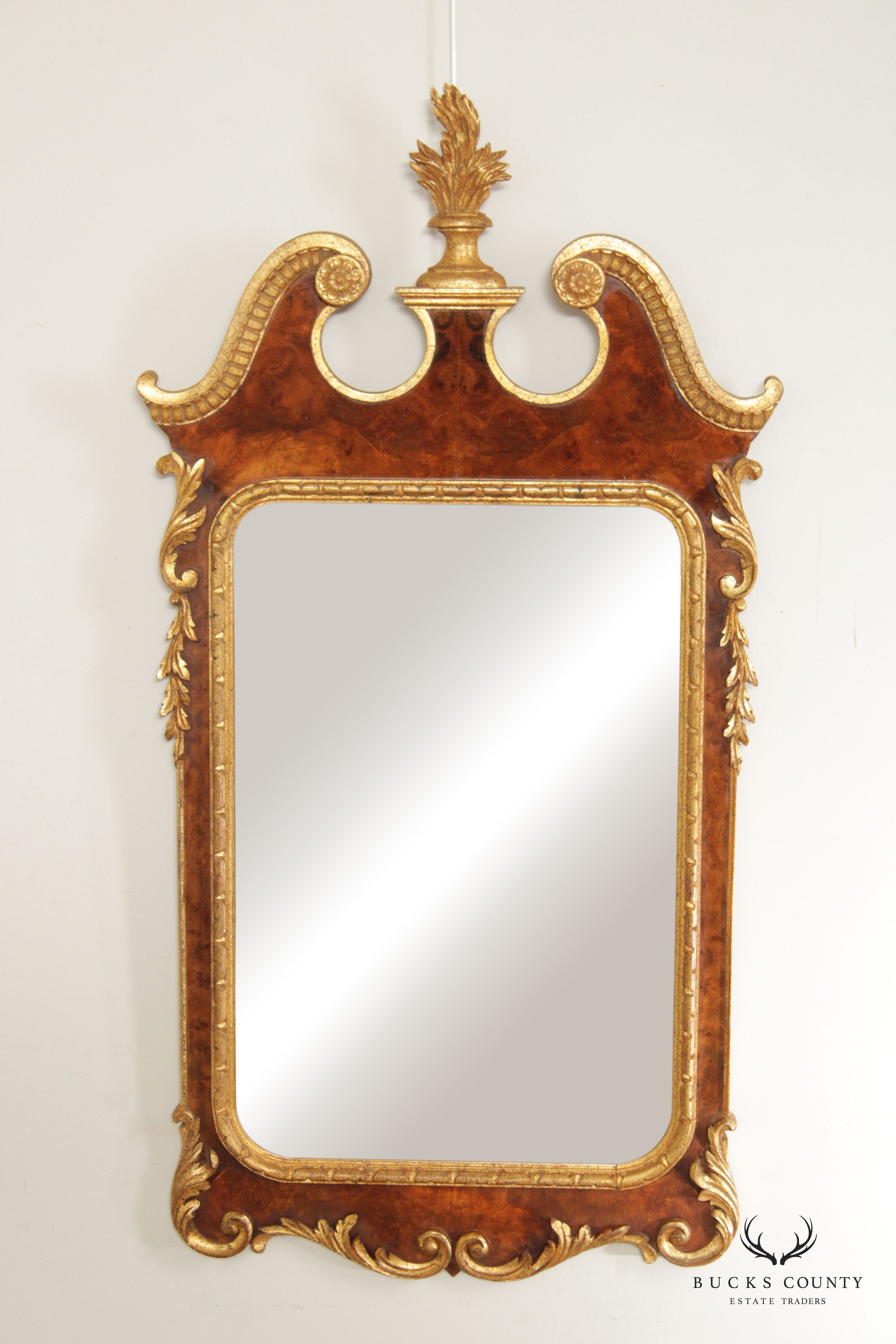 George II Style Parcel Gilt and Burl Walnut Wall Mirror