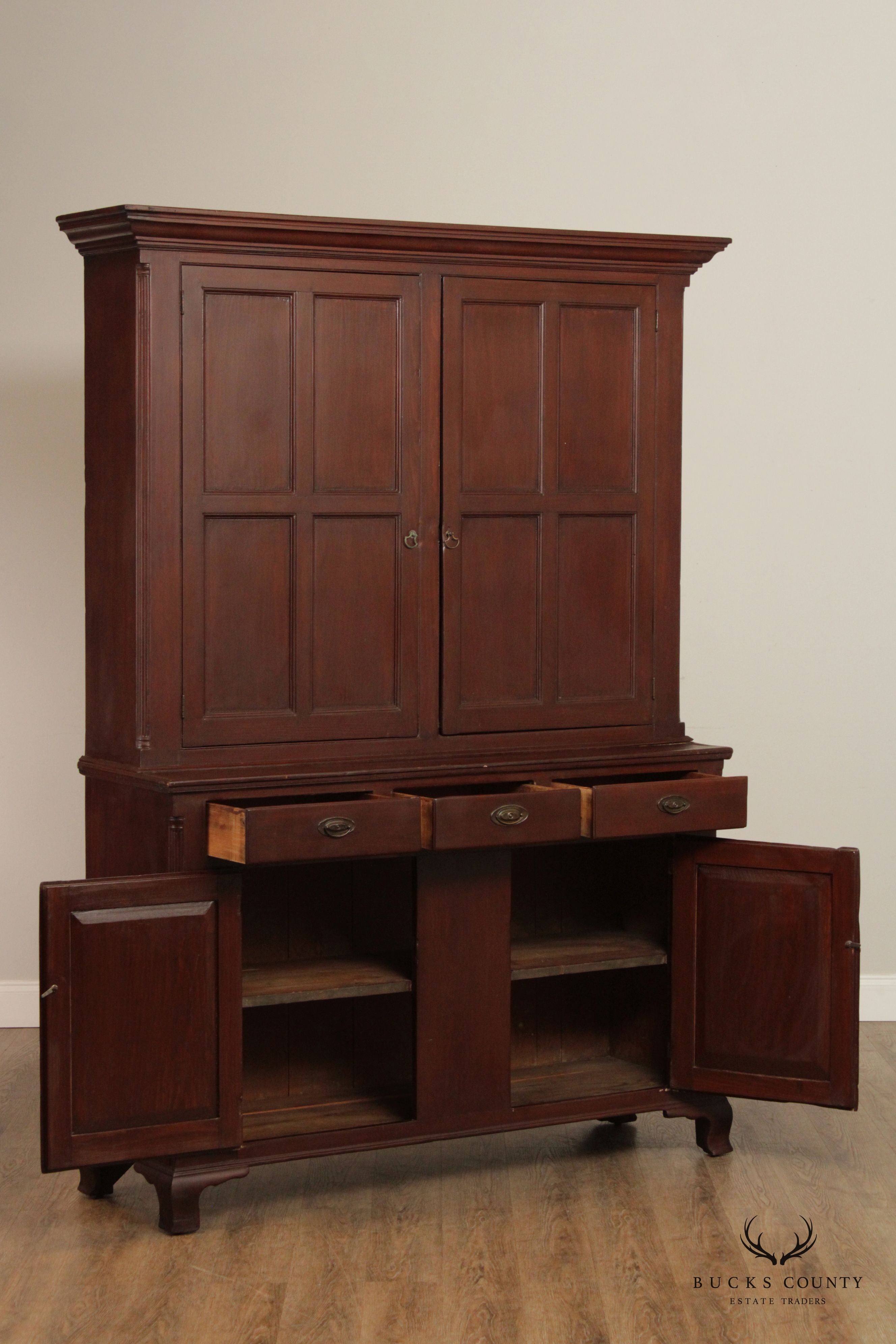 Antique Berks County Poplar and Pine Two-Piece Dutch Cupboard