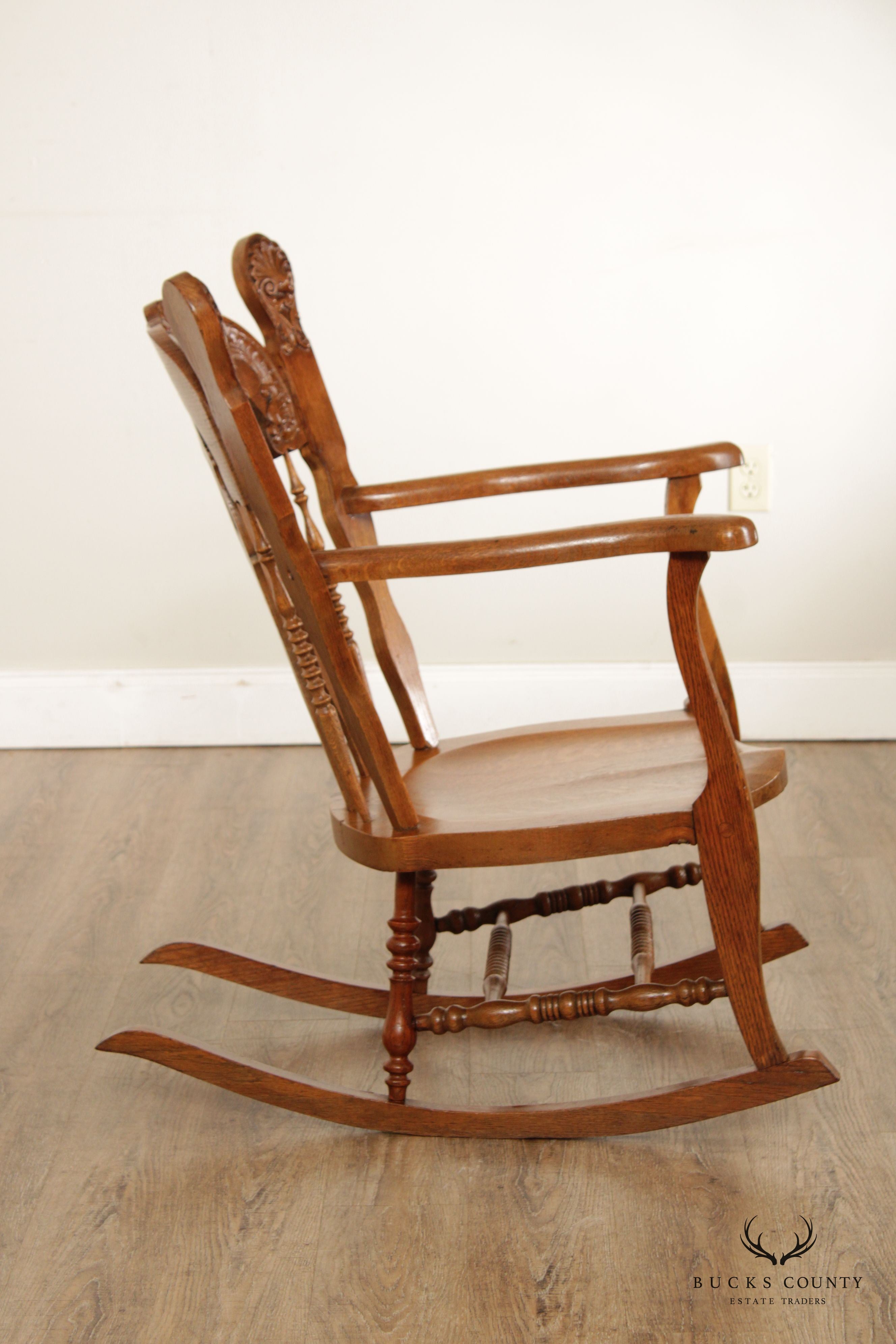 Victorian Renaissance Revival Style Oak Carved Rocker