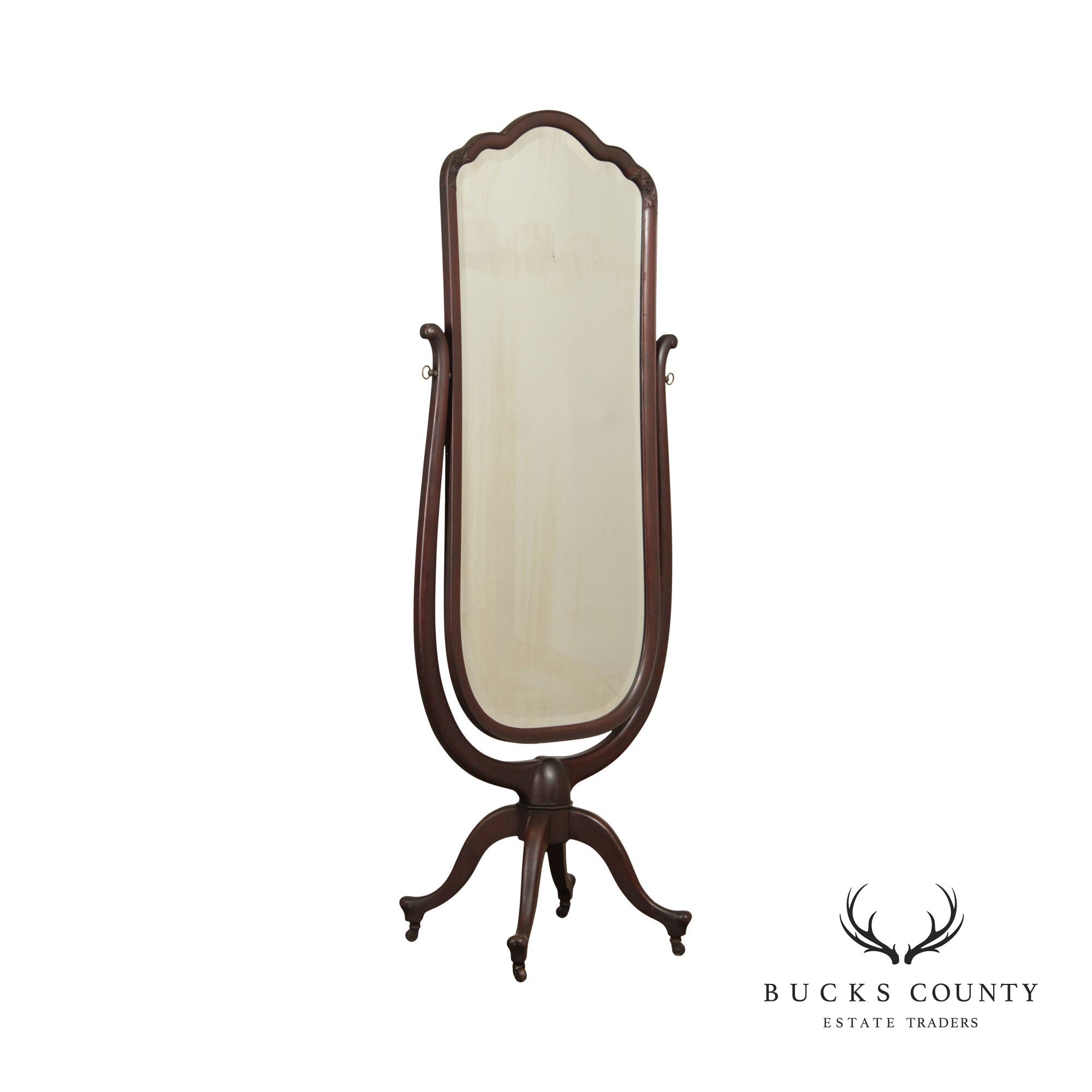 Antique Mahogany Cheval Standing Mirror