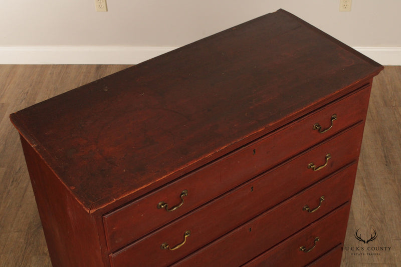 Antique Early American Style Red Painted Tall Chest of Drawers