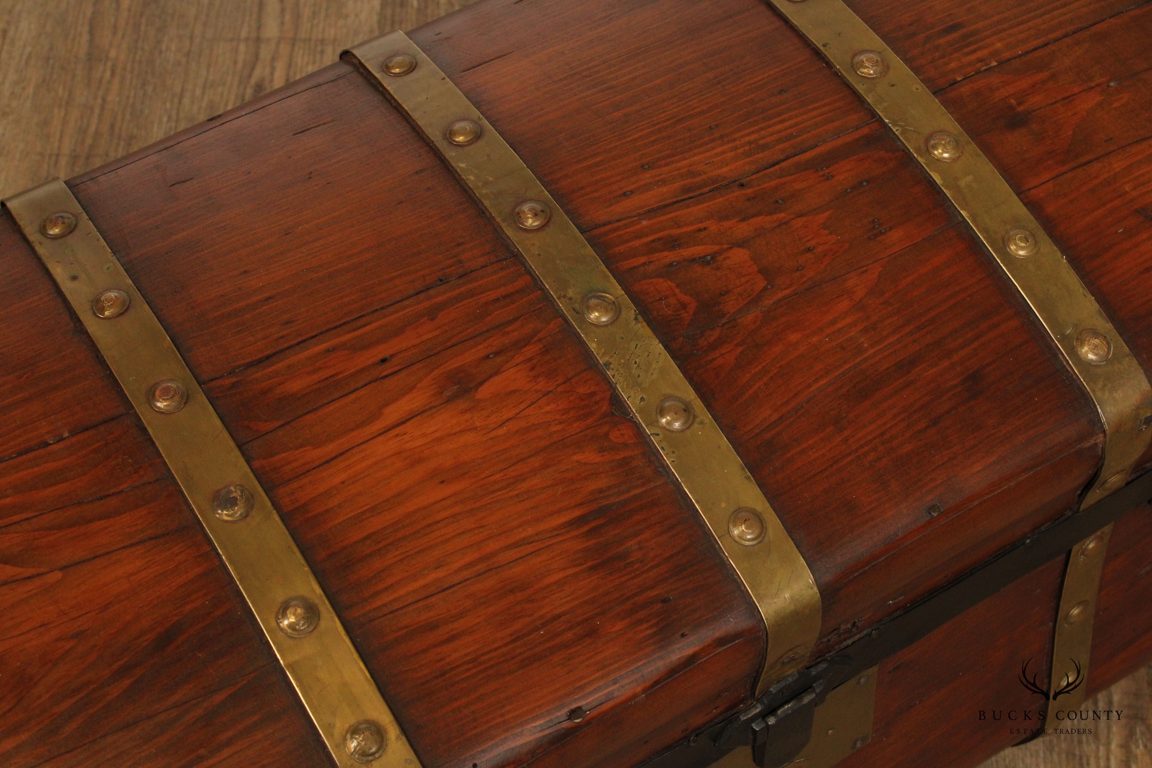 Antique Brass Bound Cedar Jenny Lind Steamer Trunk