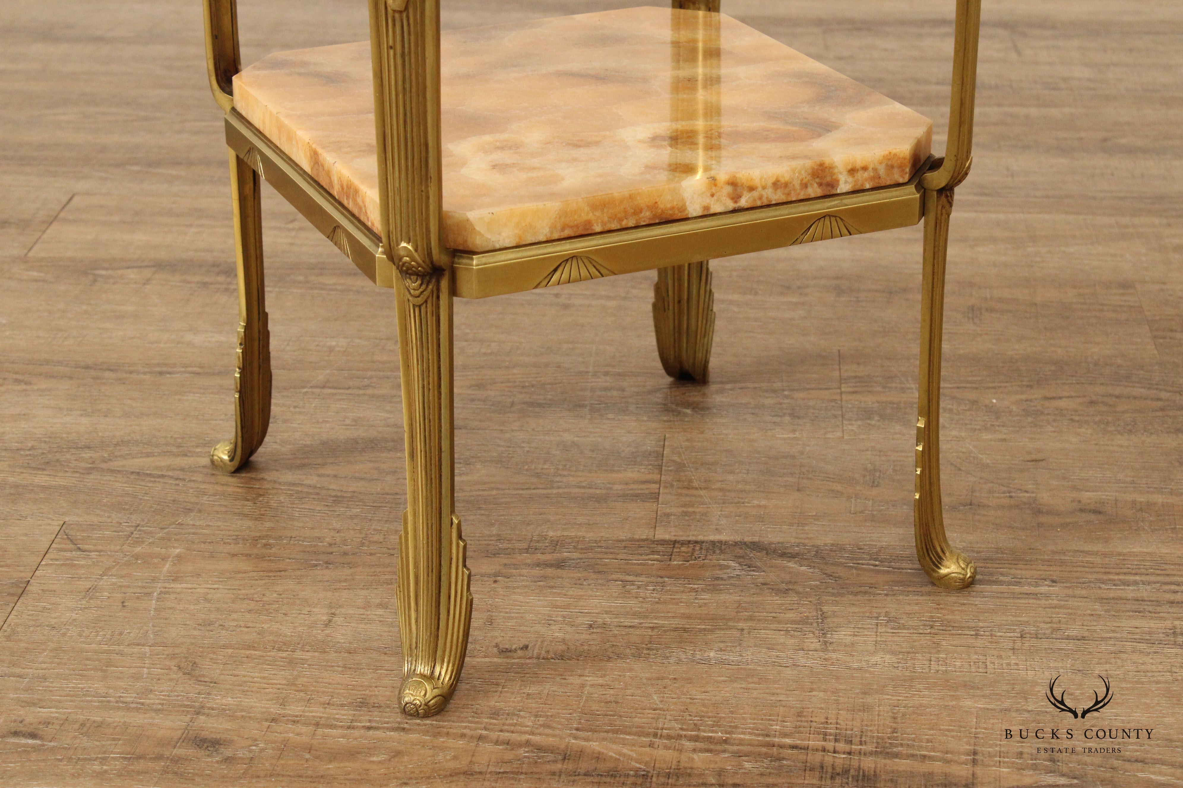 French Art Nouveau Two-Tier Onyx and Brass Side Table