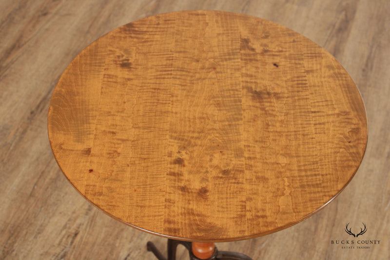 Early American Style Tiger Maple and Iron Round Side Table