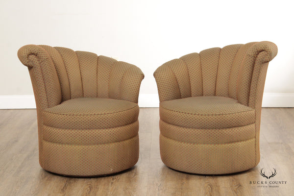 Thomasville Art Deco Style Custom Upholstered Swivel Club Chairs