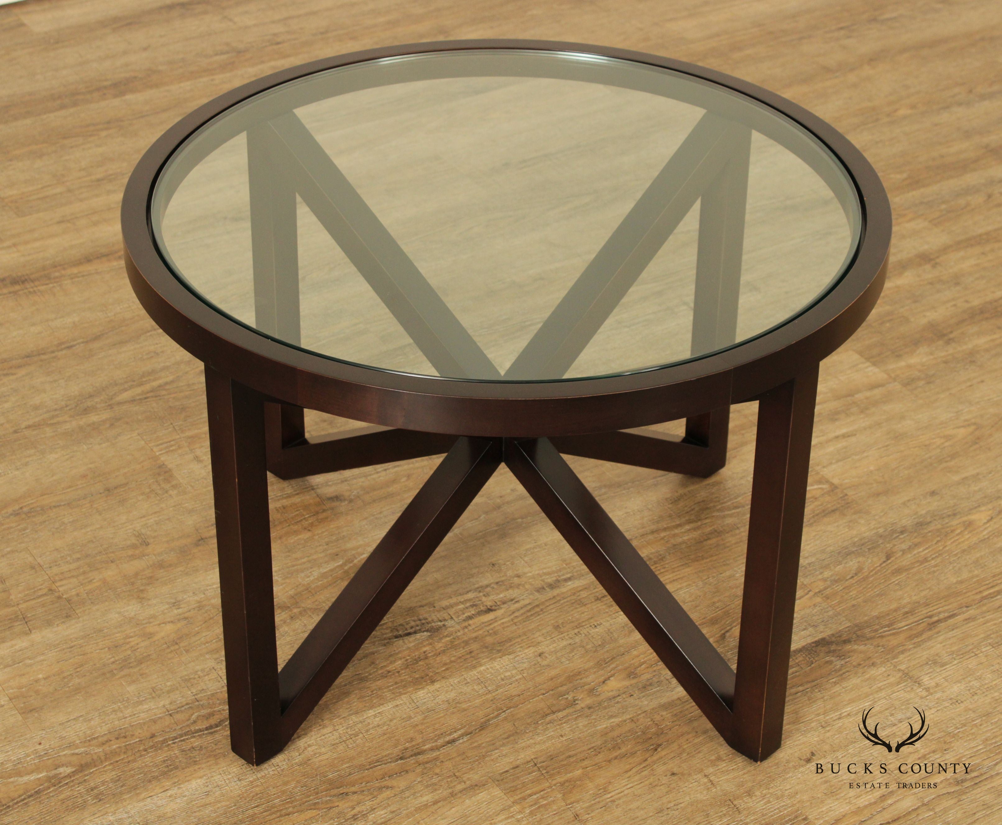 Contemporary Pair Round Glass Top Occasional Tables