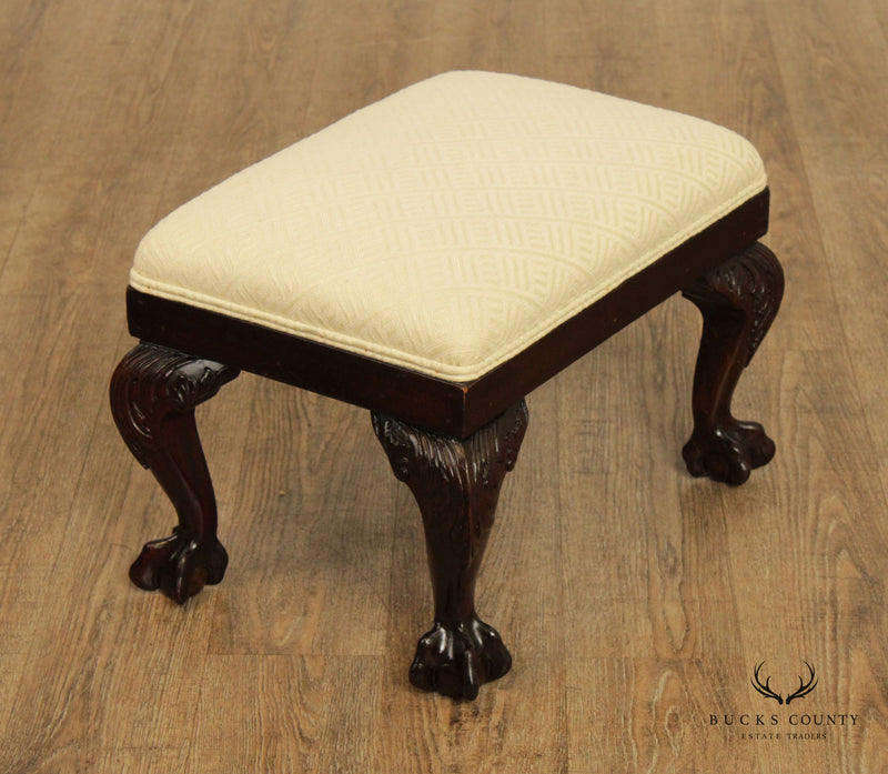 Georgian Style Vintage Carved Mahogany Low Stool or Ottoman