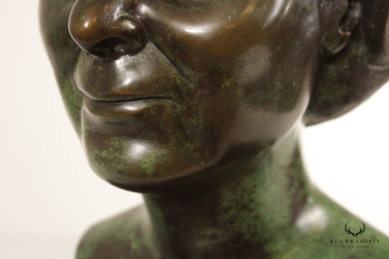 Vintage 1980s Bronze Female Bust by Cathy Hopkins