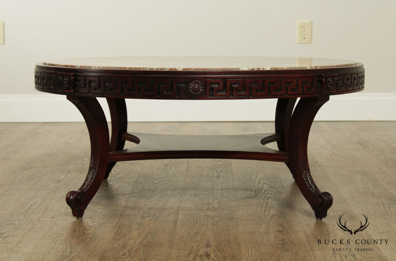 Vintage Greek Revival Neo-Classical Style Round Marble Top Mahogany Coffee Table