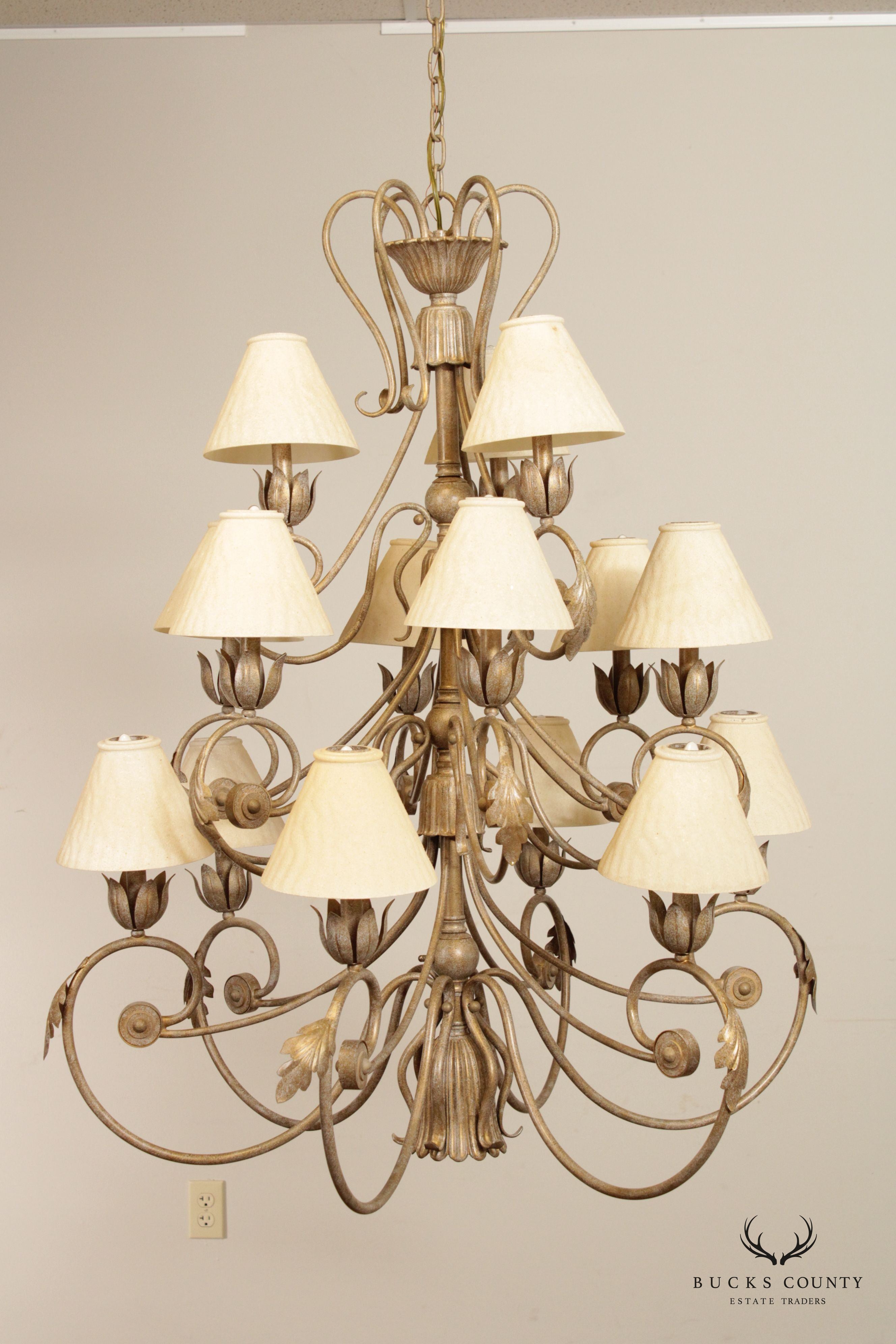 Wrought Iron Rosette 16-Light Chandelier