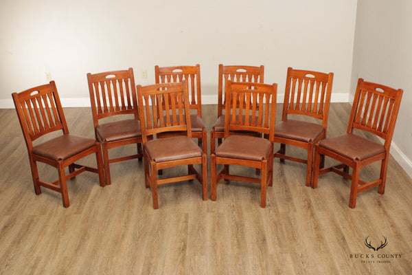 Touchstone Collection Mission Style Set of Eight Oak and Leather Dining Chairs