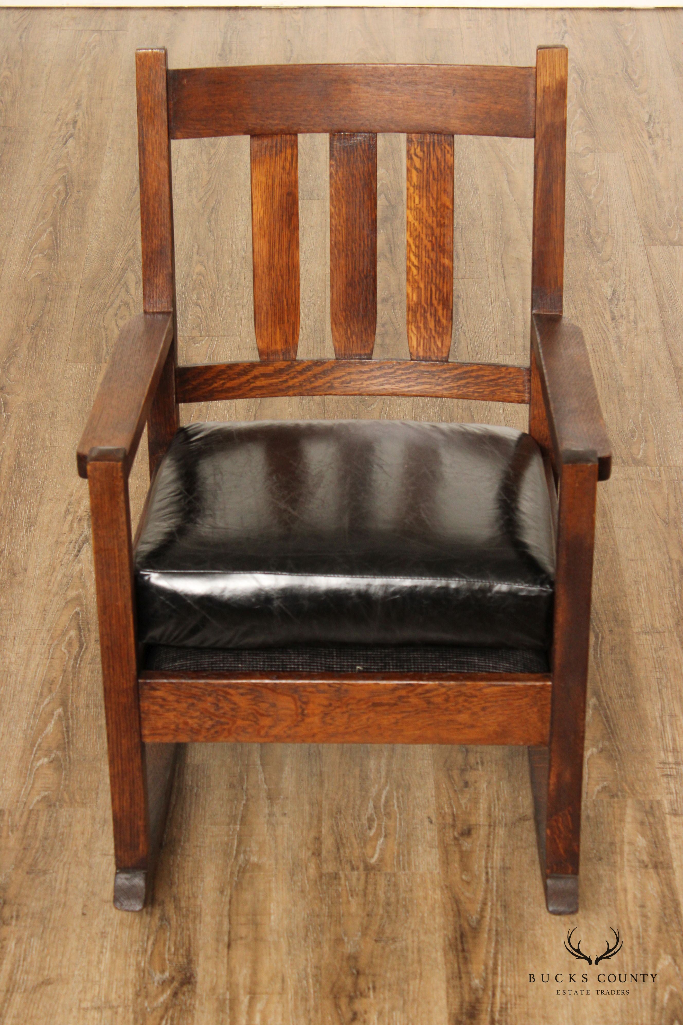 Stickley Brothers Antique Mission Oak and Leather Rocking Chair