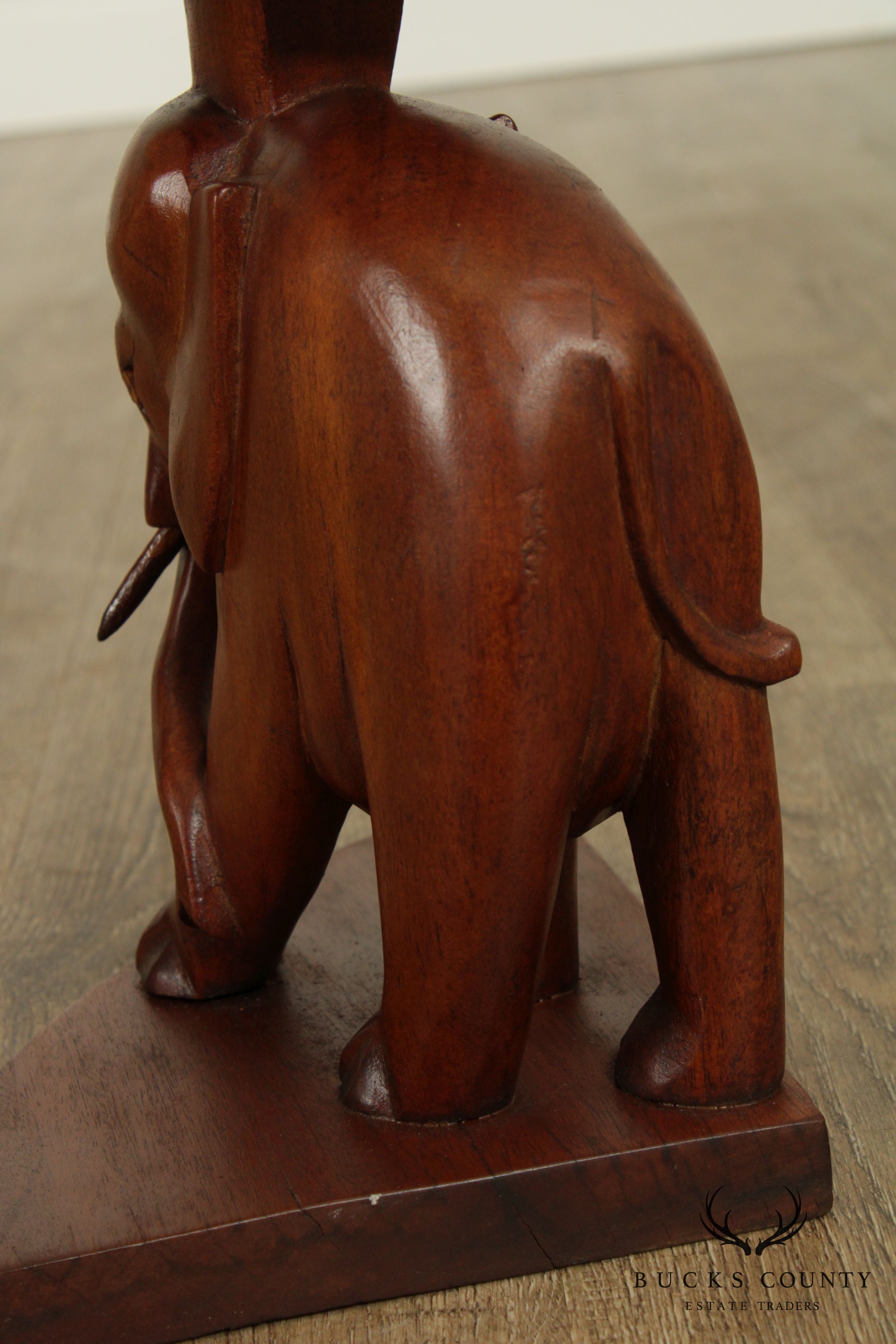 Hand Carved Wood Vintage Set of 4 Elephant Low Pedestals Tables