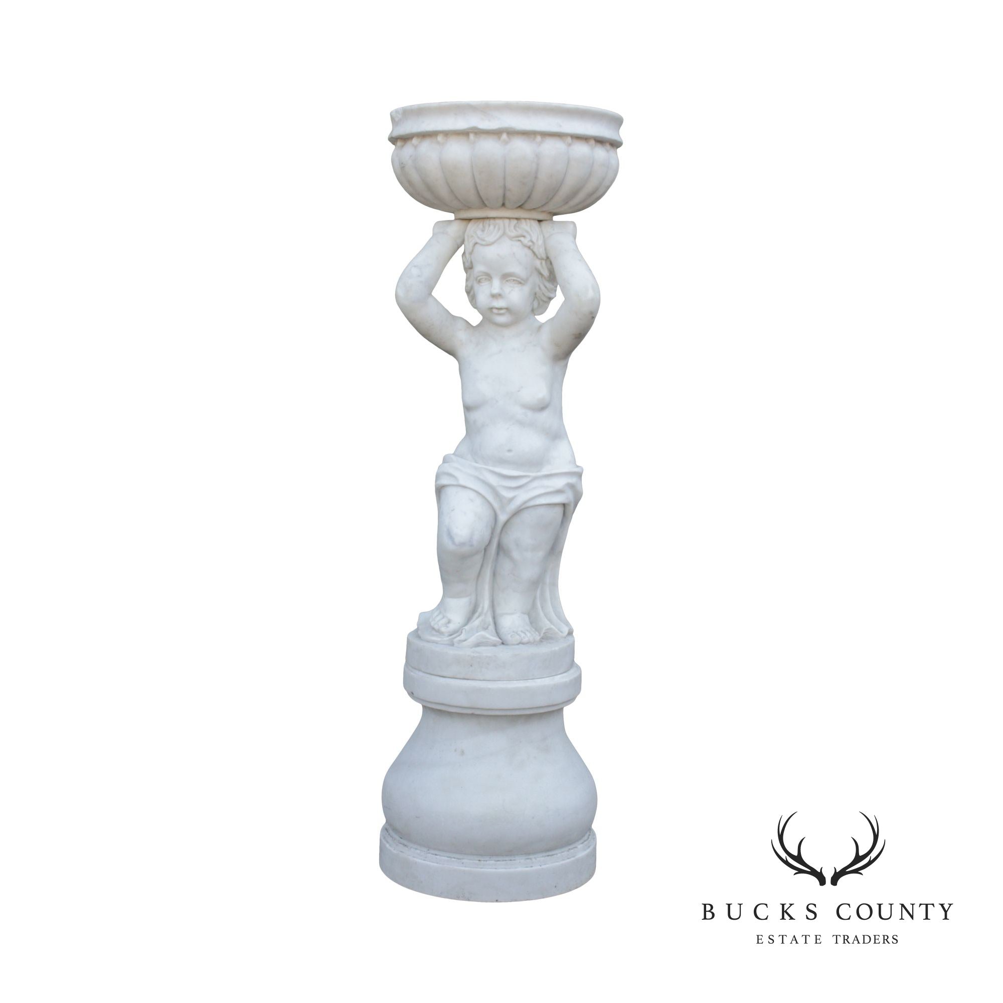 Neoclassical Style Figural Carved Marble Garden Planter