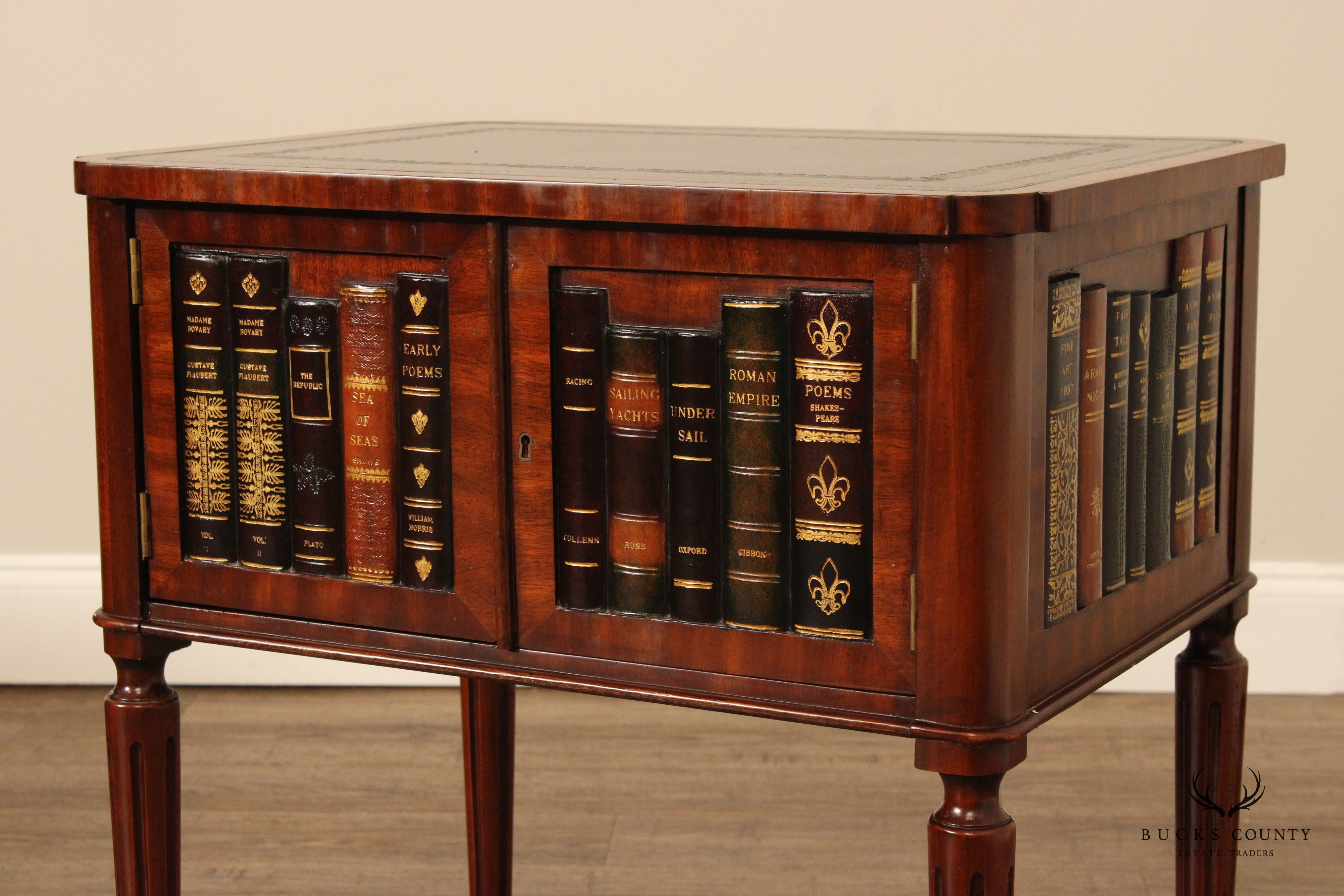 Maitland Smith Mahogany Faux Book End Table Cabinet