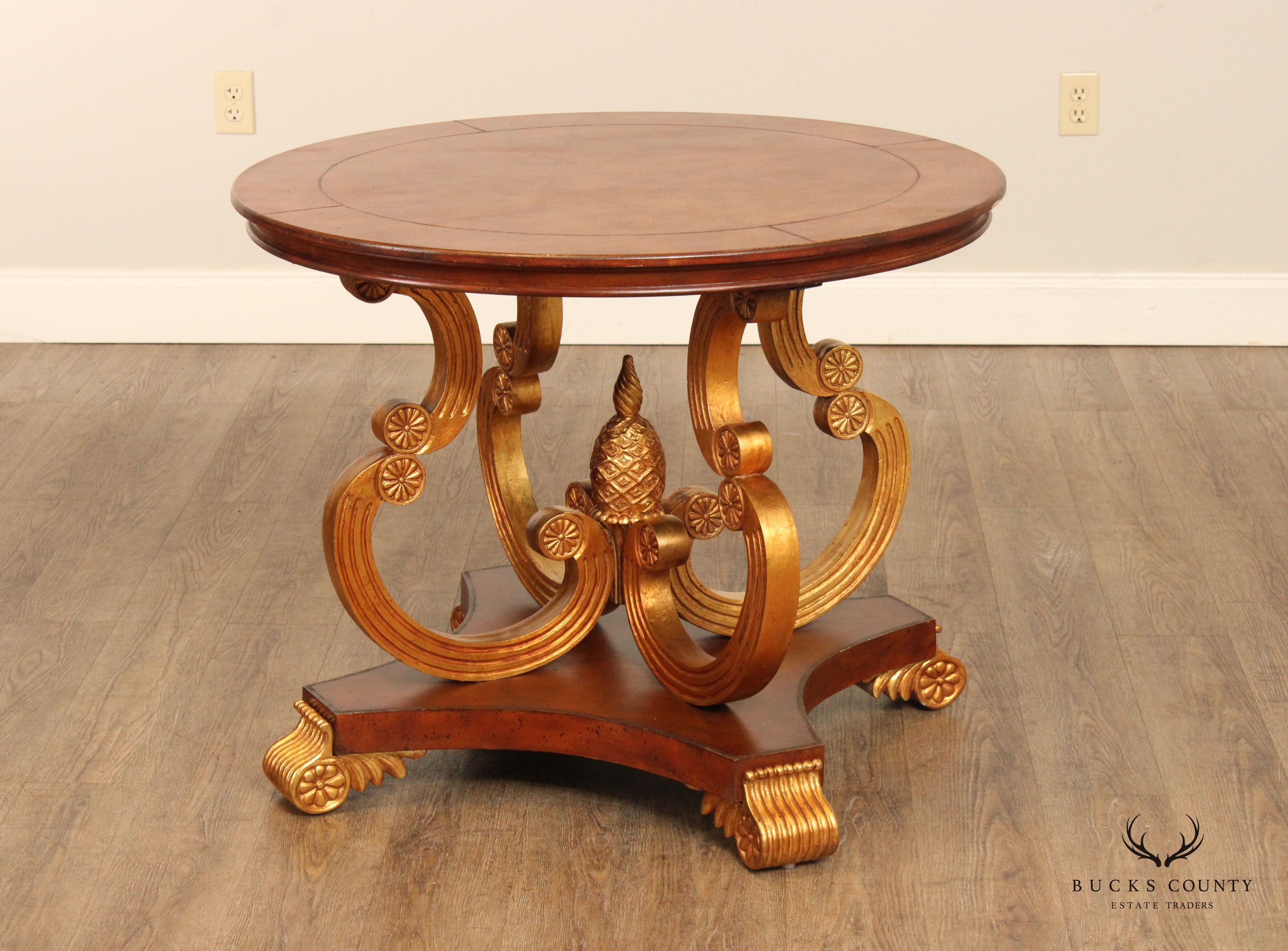 Empire Style Partial Gilt Pedestal Center Table