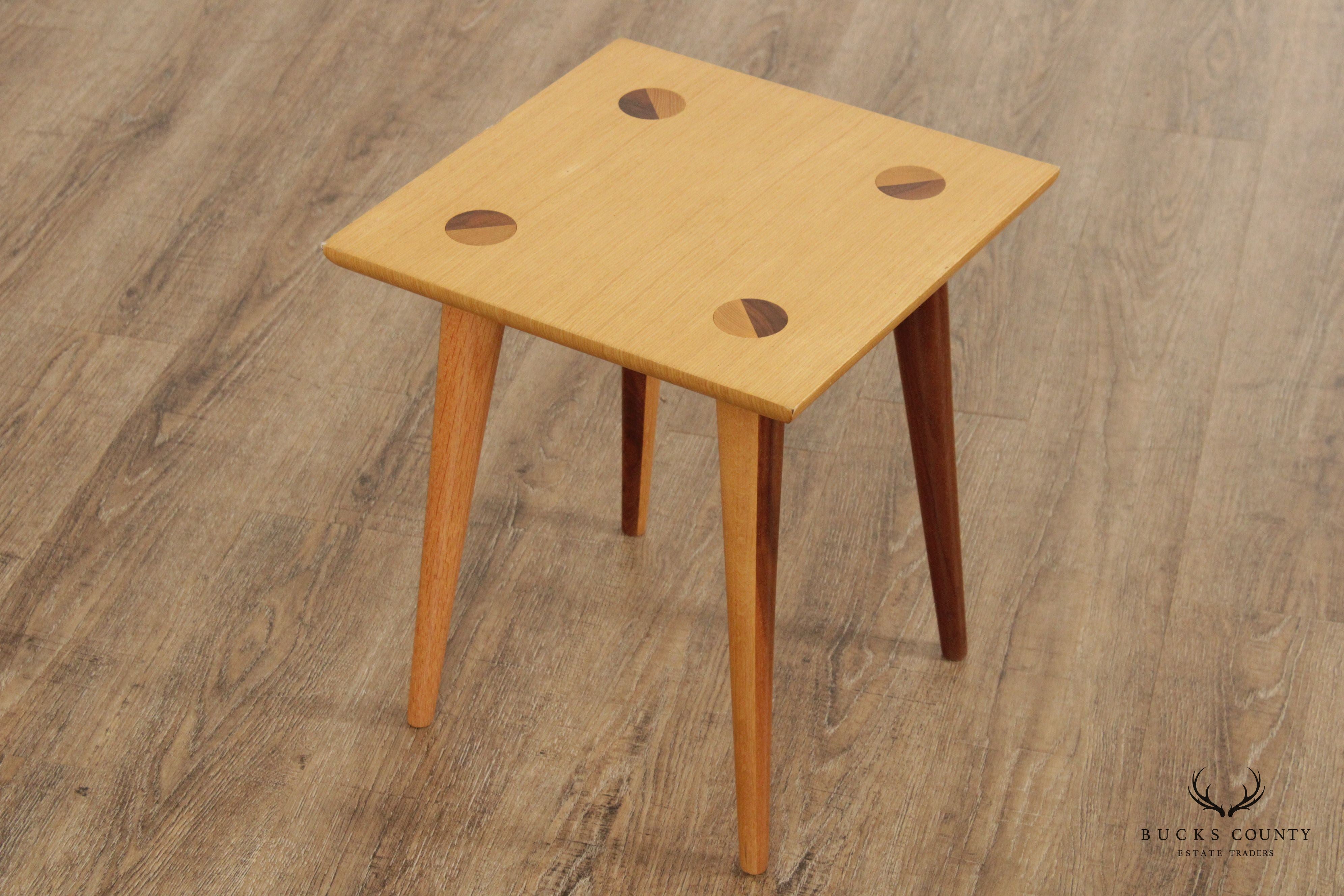 Studio Crafted Mid Century Modern Mixed Wood End Table