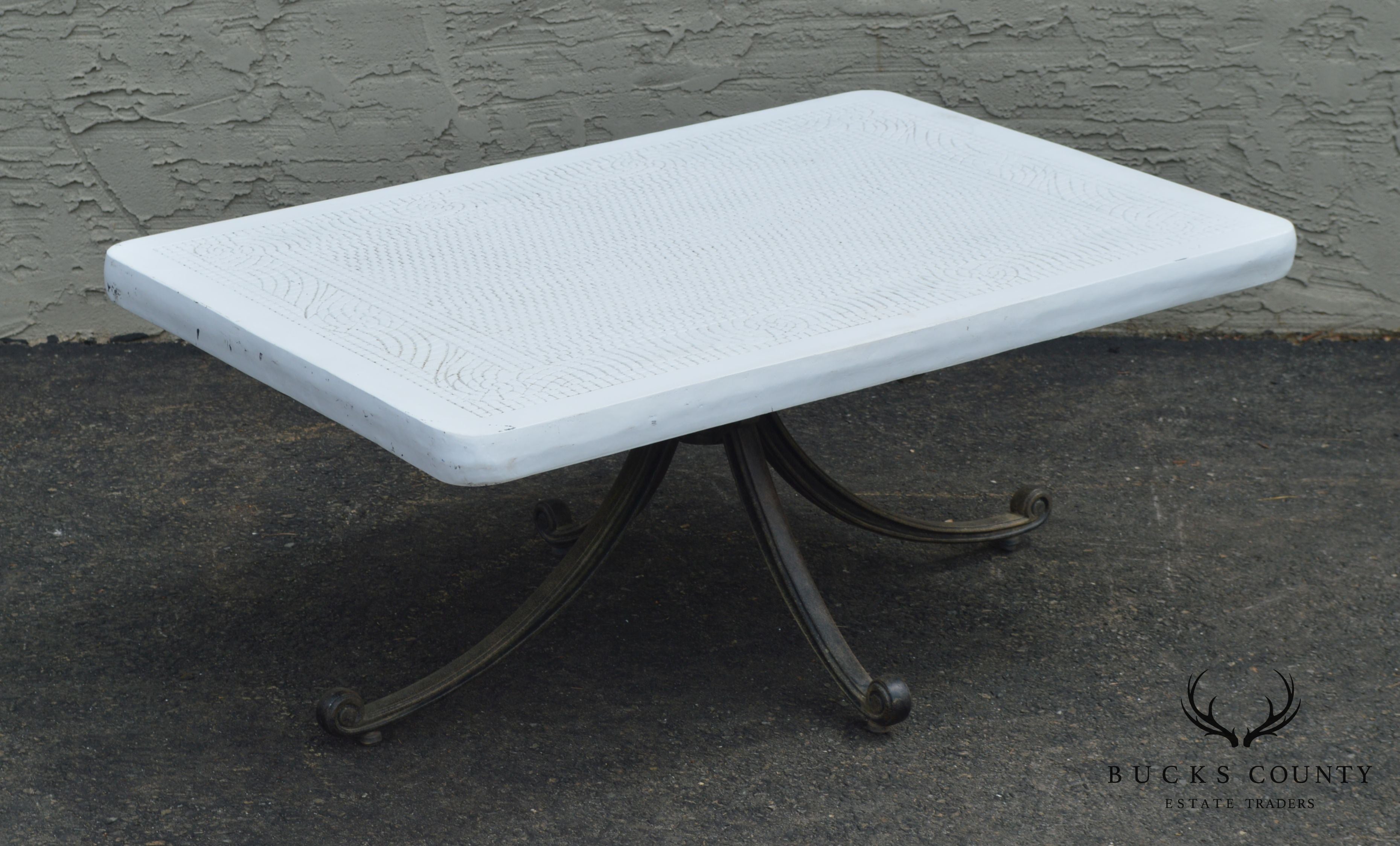 Quality Cast Aluminum & Faux Stone Top Patio Coffee or Coctail Table