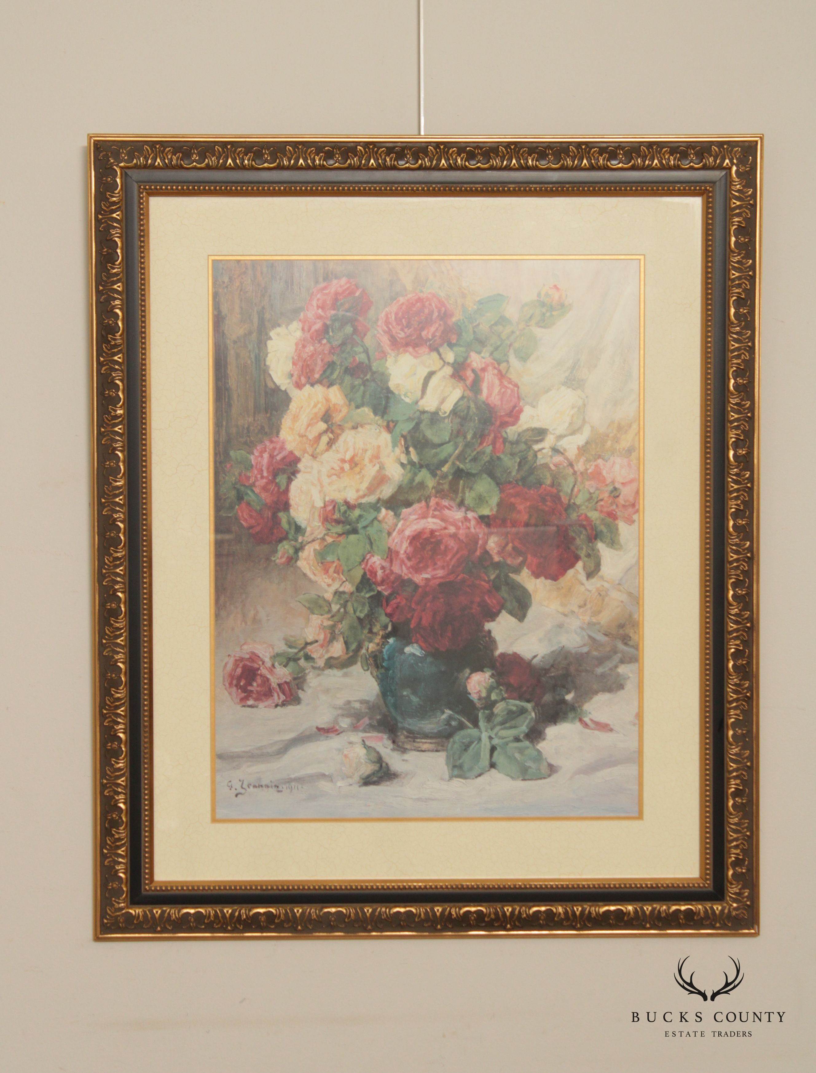 Rose Floral Still Life Lithograph Print After Georges Jeannin