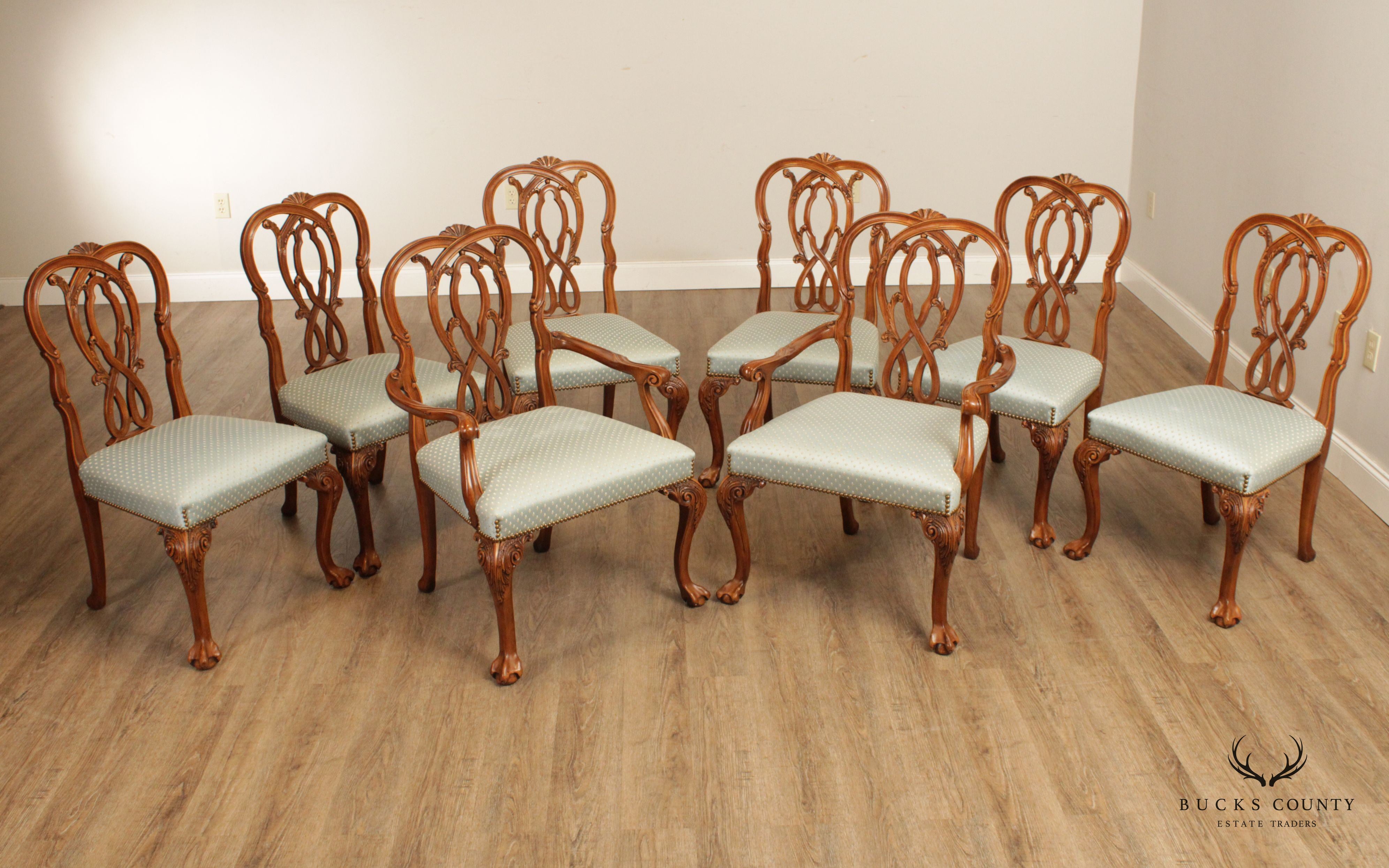 Karges Georgian Style Set of 8 Carved Back Dining Chairs