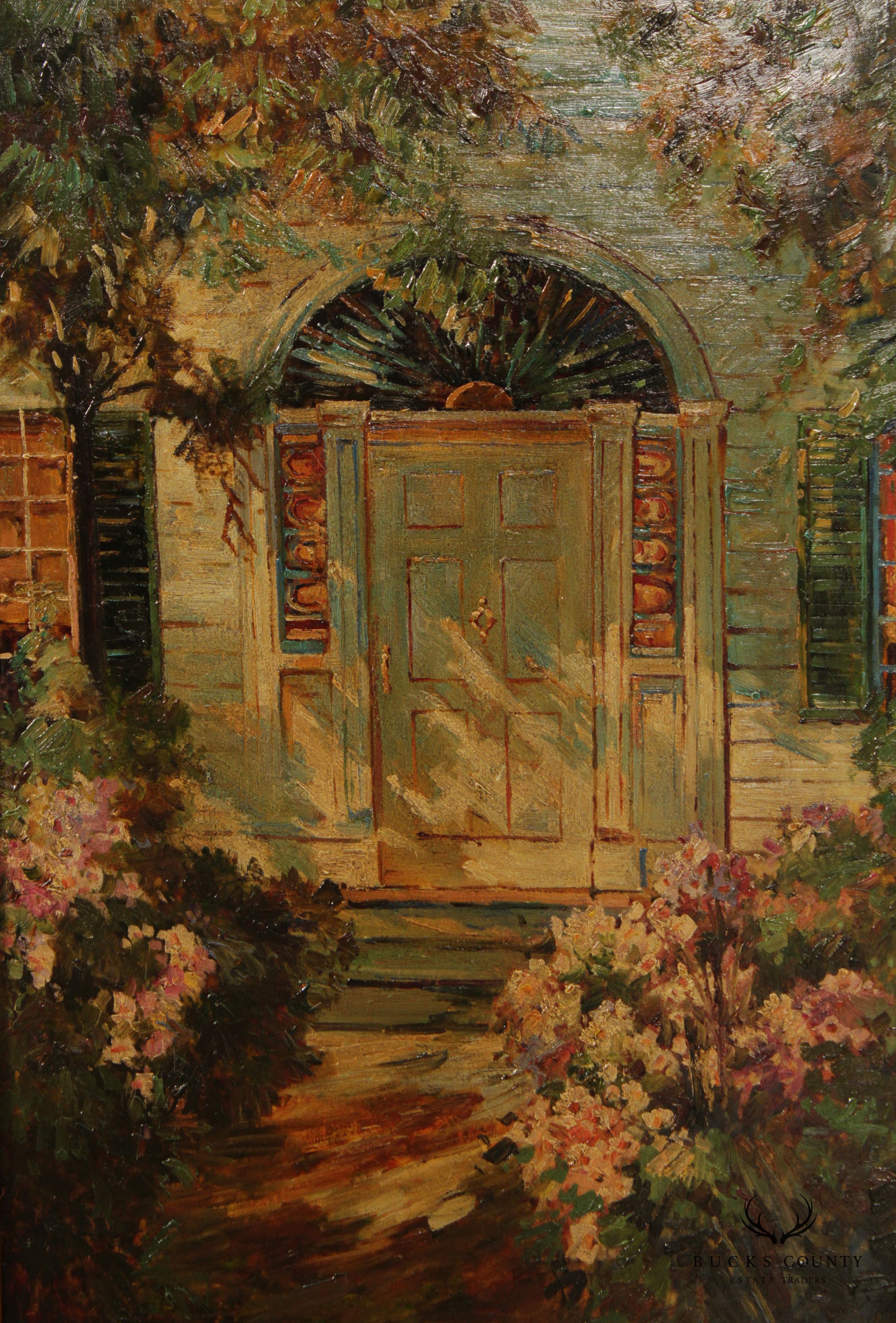 Alan Cote Cottage Floral Garden Original Oil Painting