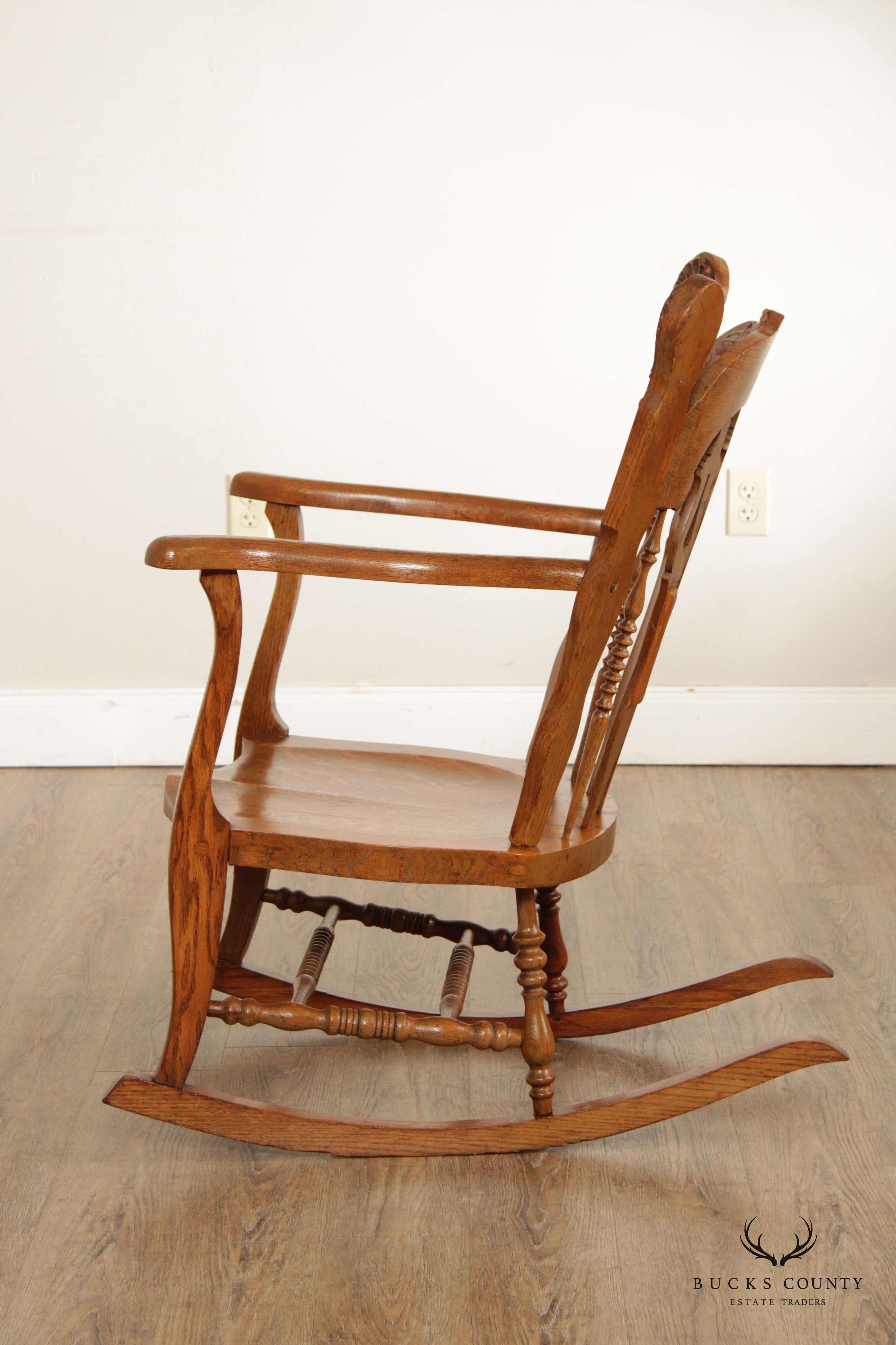 Victorian Renaissance Revival Style Oak Carved Rocker