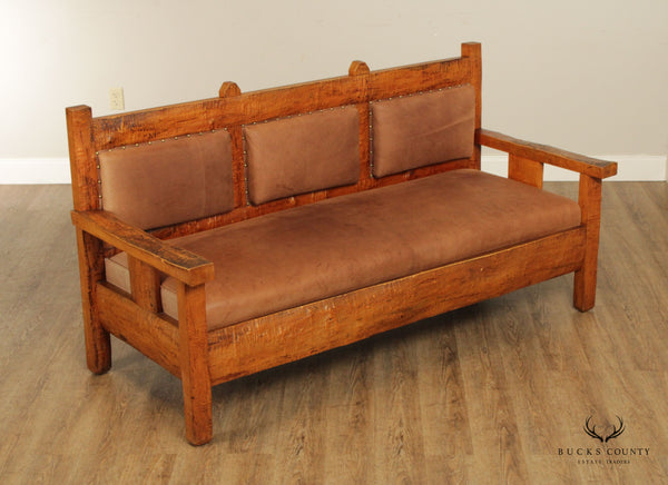 Antique Adirondack Style Burl Tiger Maple Sofa Bench