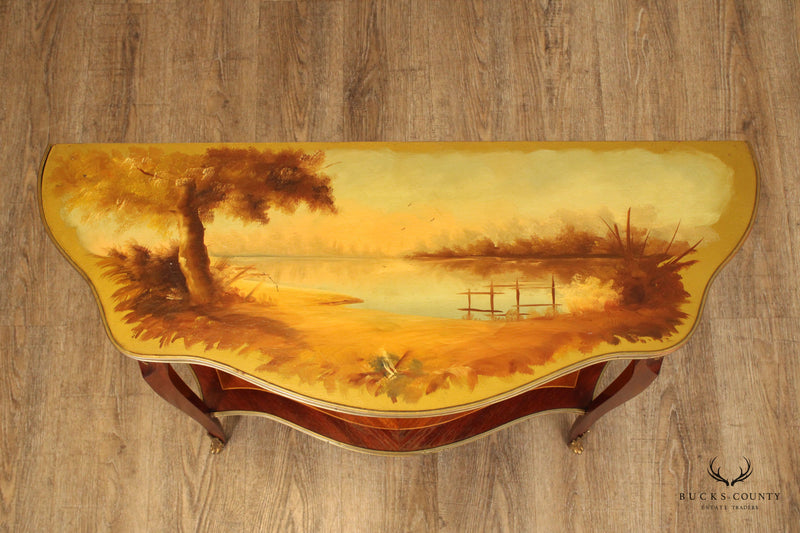 French Louis XV Style Vintage Pair Of Hand Painted Console Tables
