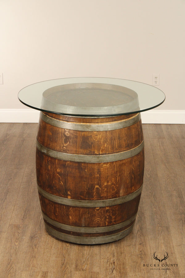 Rustic Style Glass Top Wine Barrel High Top Table