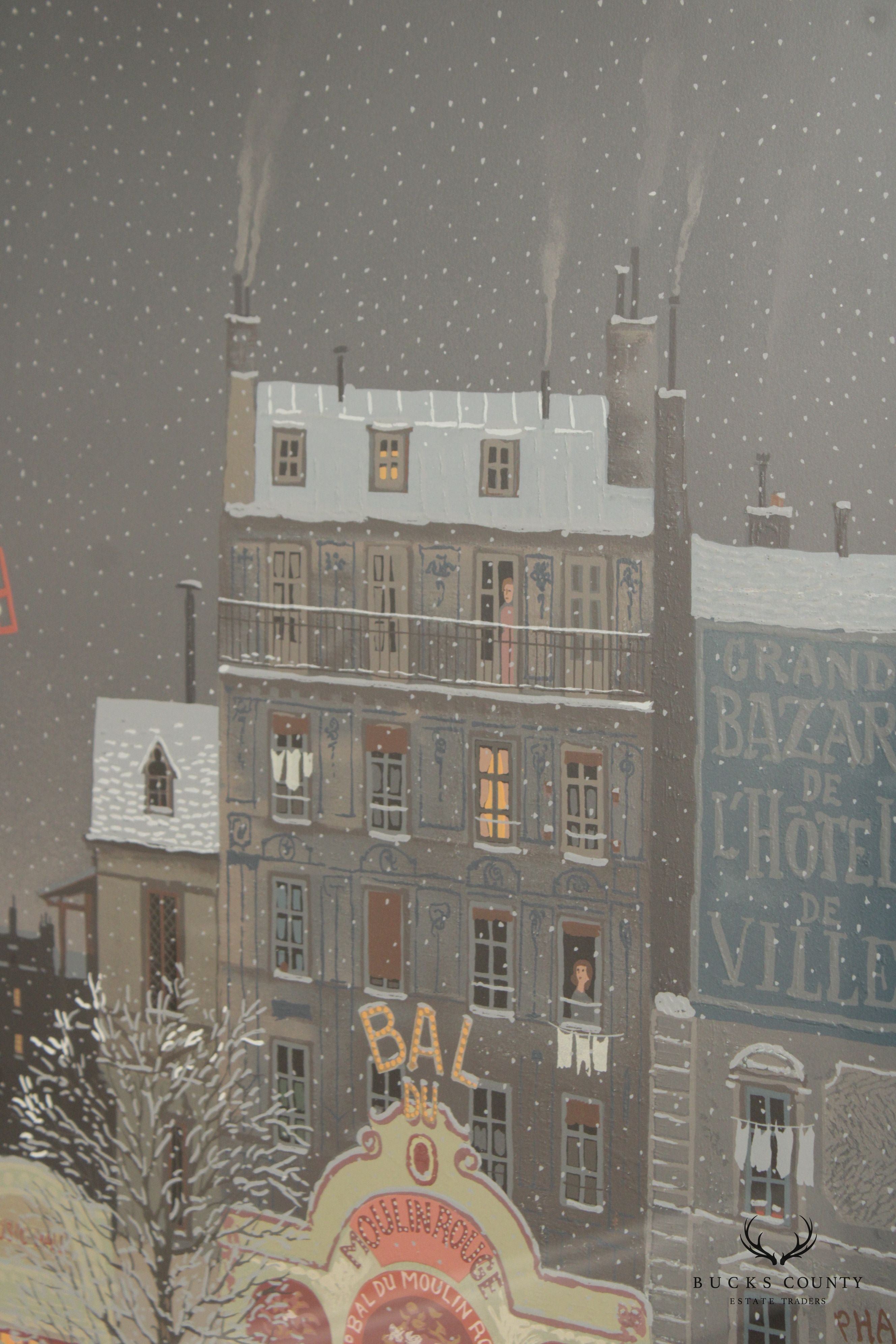 Michel Delacroix Original Epreuve D’artiste (Artist Proof)  Large Framed Lithograph 'Moulin Rouge Sous la Neige'